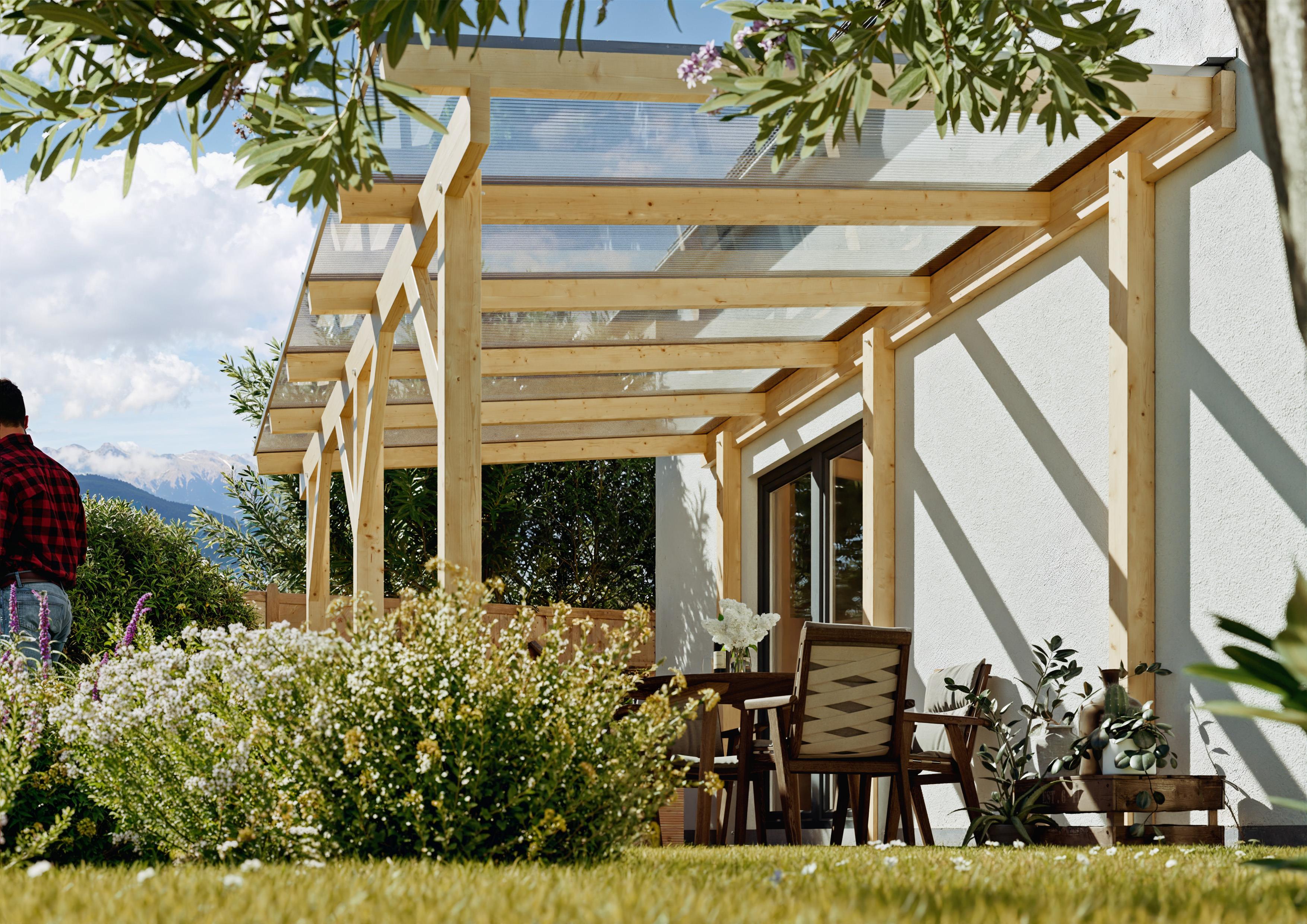 Terrassendach Idaho II 5,10x3,00 m - inklusiv widerstandsfähigem Polycarbonat klar