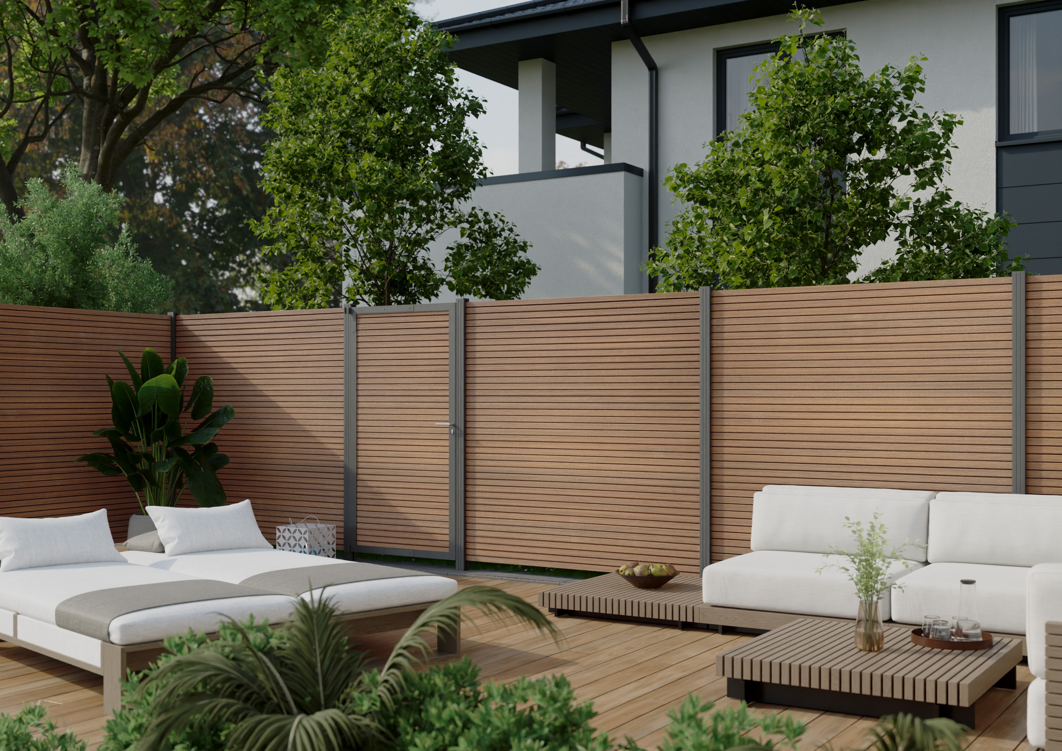 Steckzaun Füllung Santa Ana I braun Horizontal - inklusive Abdeckprofil