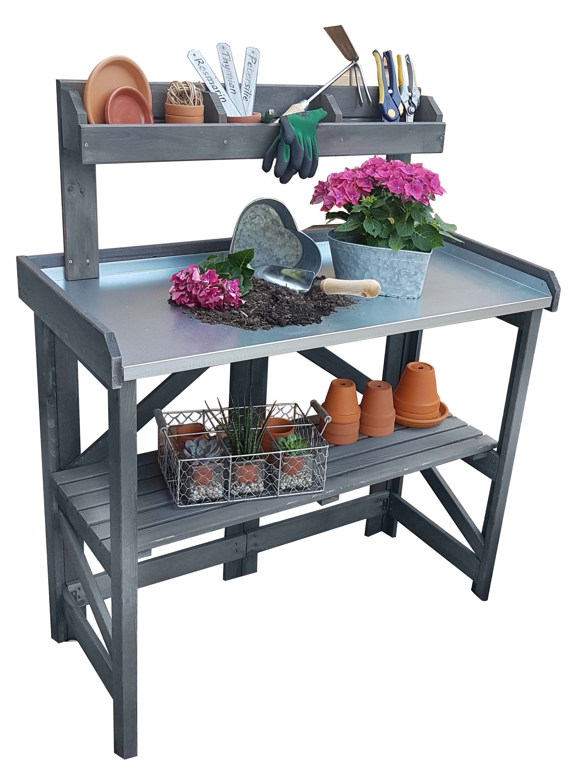 Pflanztisch 97x45x128 cm Kiefer grau