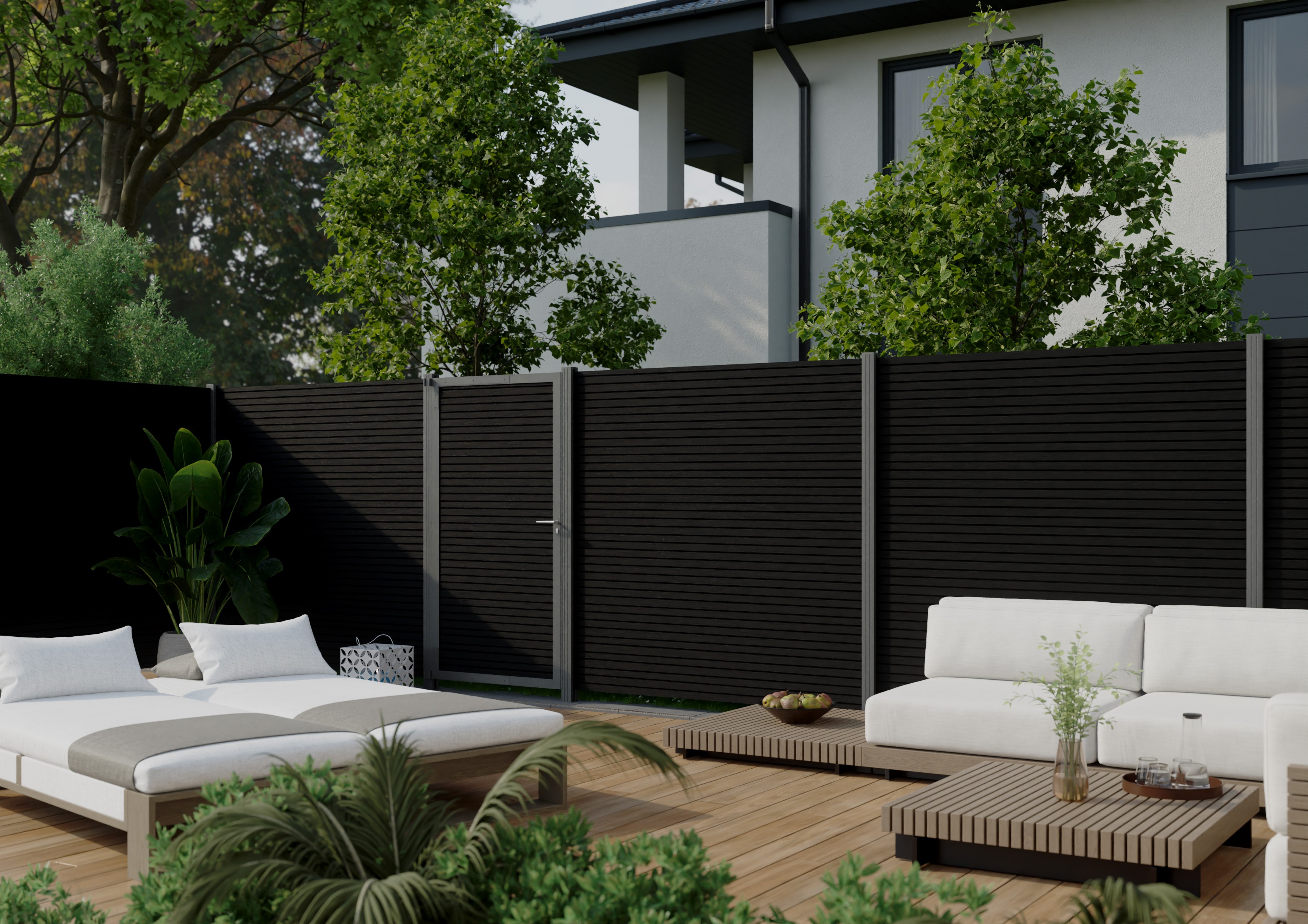 Steckzaun Füllung Santa Ana VIII dark Horizontal - inklusive Abdeckprofil