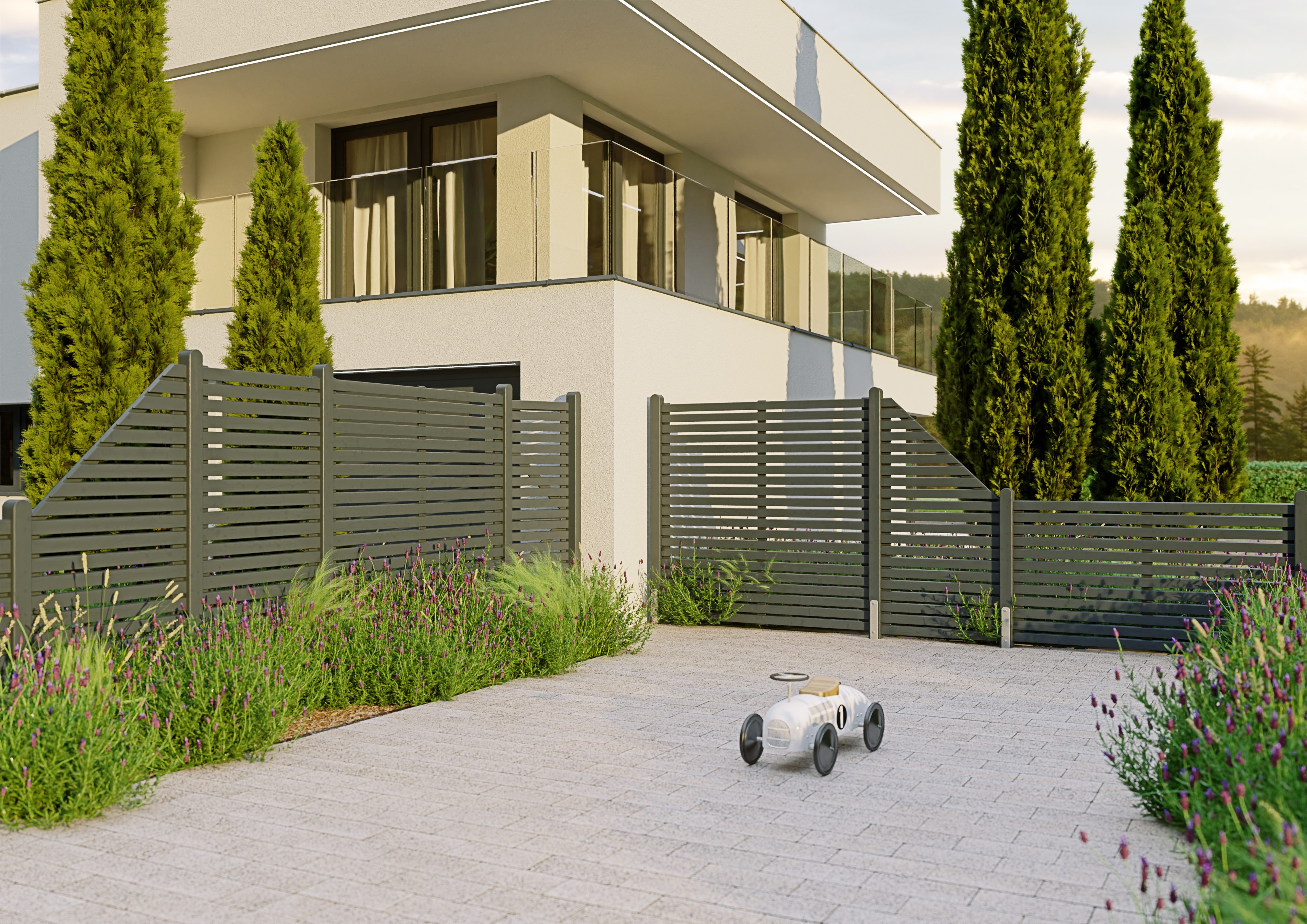 Rhombuszaun 90x180/100 cm Abschluss Rechts Fichte anthrazit