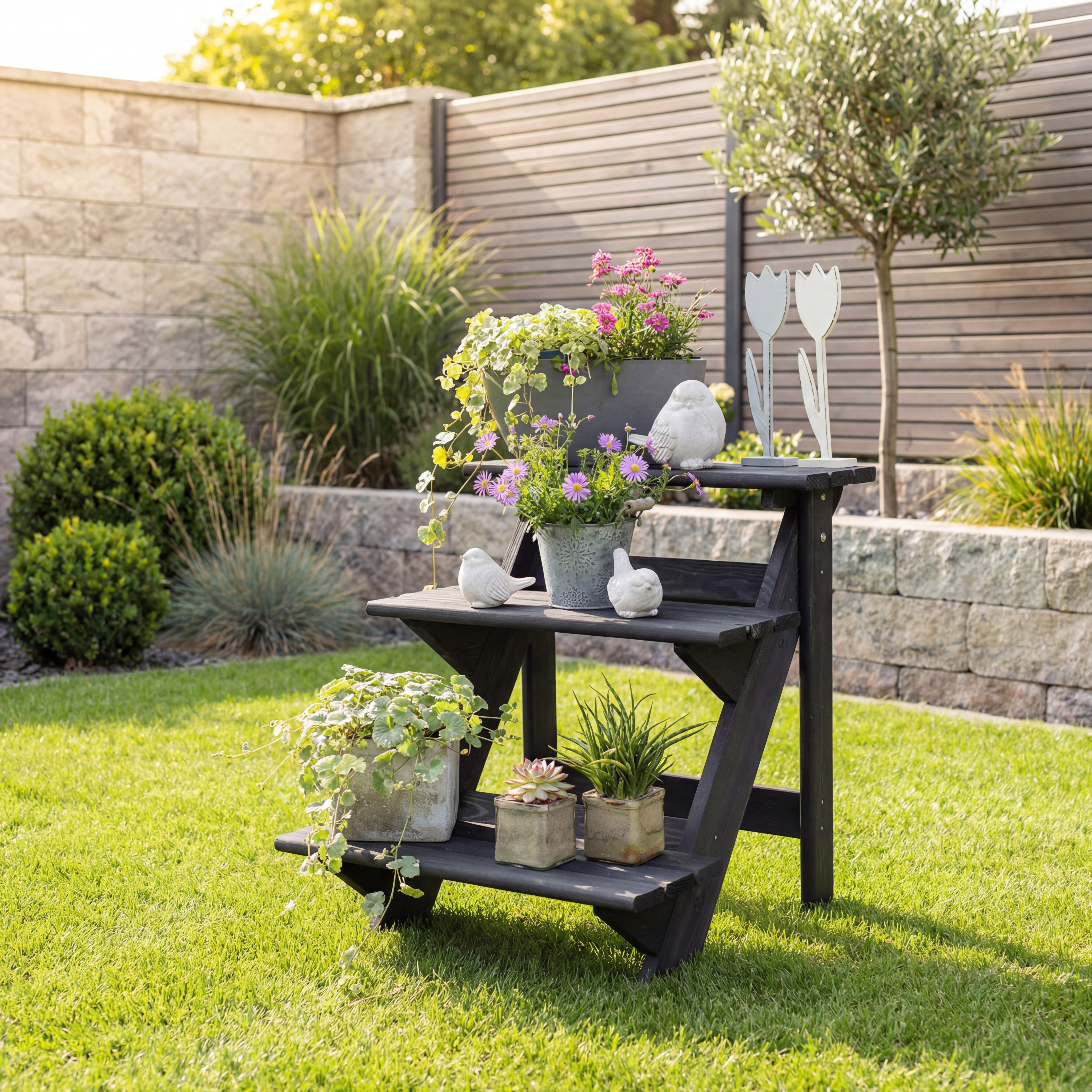 Blumentreppe 50x60x56 cm Kiefer anthrazit