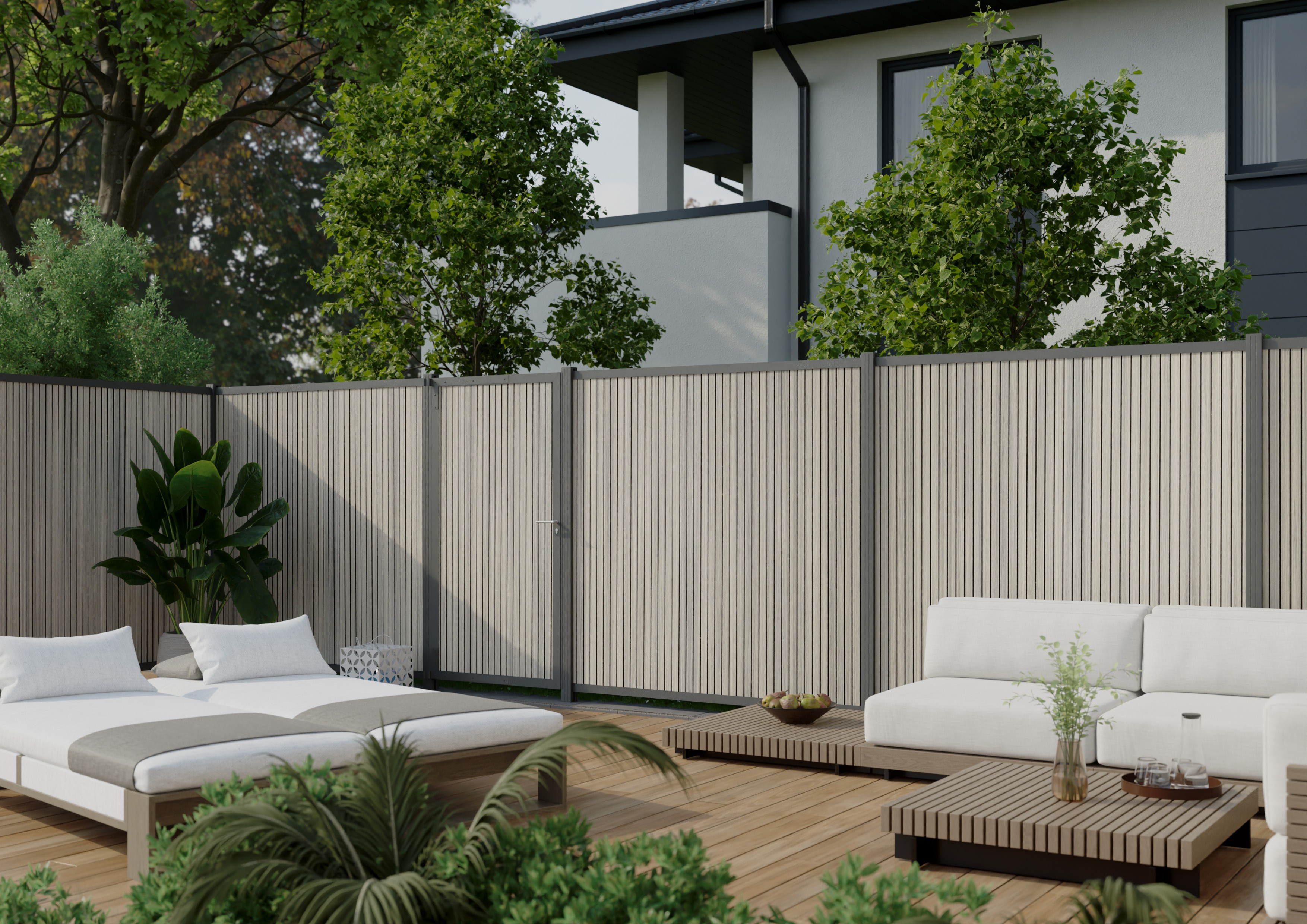 Steckzaun Füllung Santa Ana IV grau Vertikal - inklusive Abdeckleiste in anthrazit