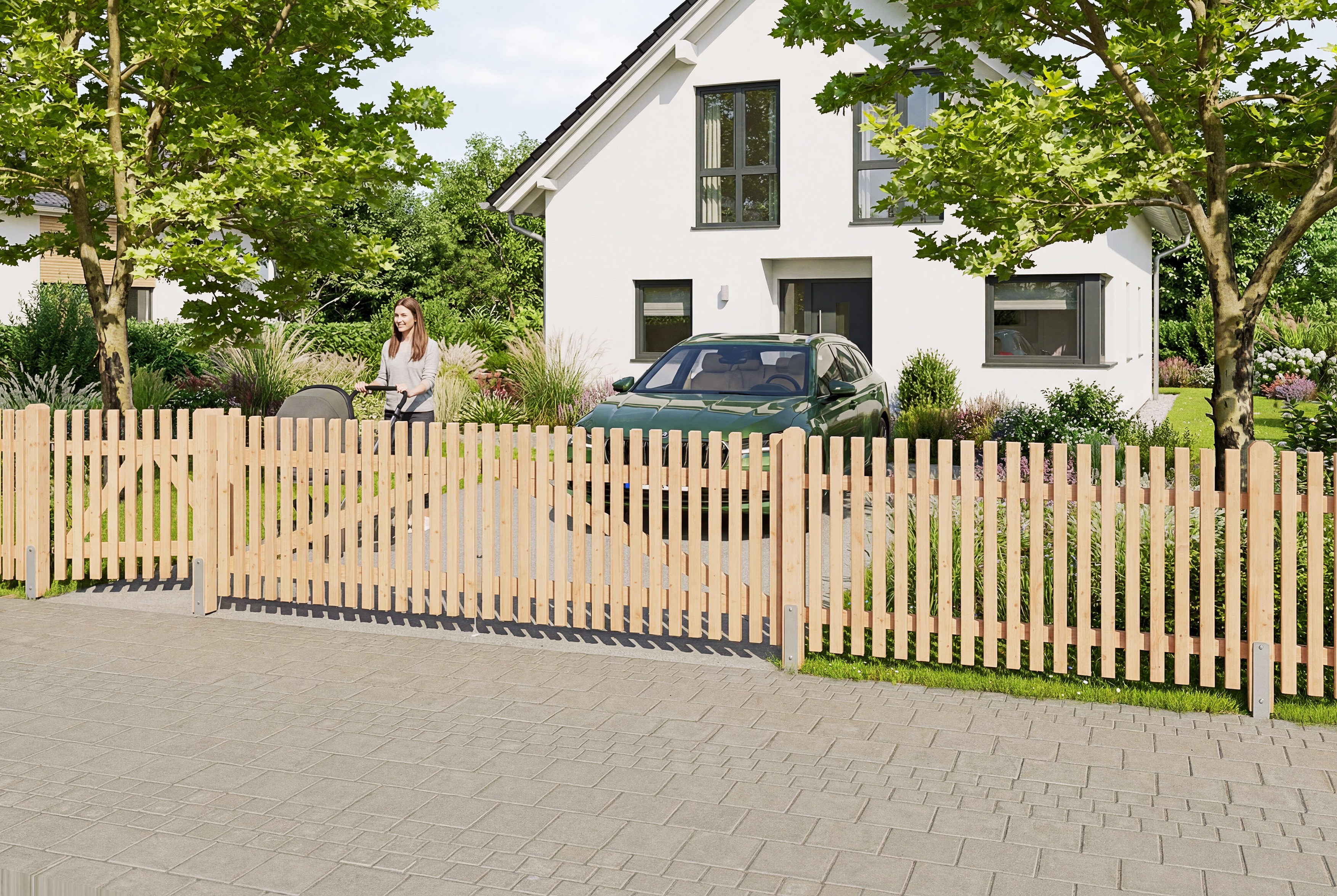 Vorgartenzaun Typ 3 Doppeltor 300x100 cm Lärche unbehandelt