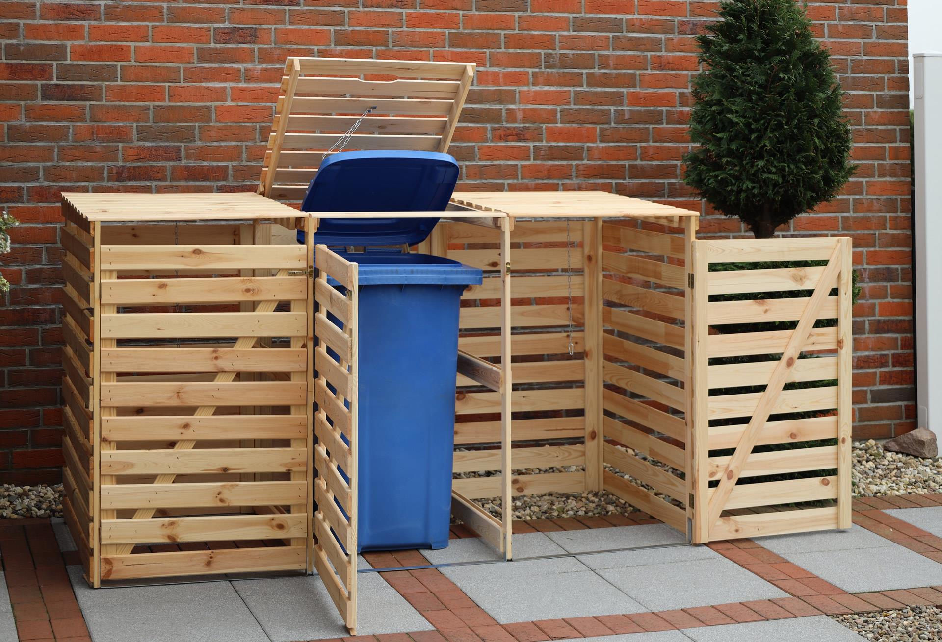 Mülltonnenbox Typ 2 - 3 Tonnen 92x219x122 cm Lärche unbehandelt