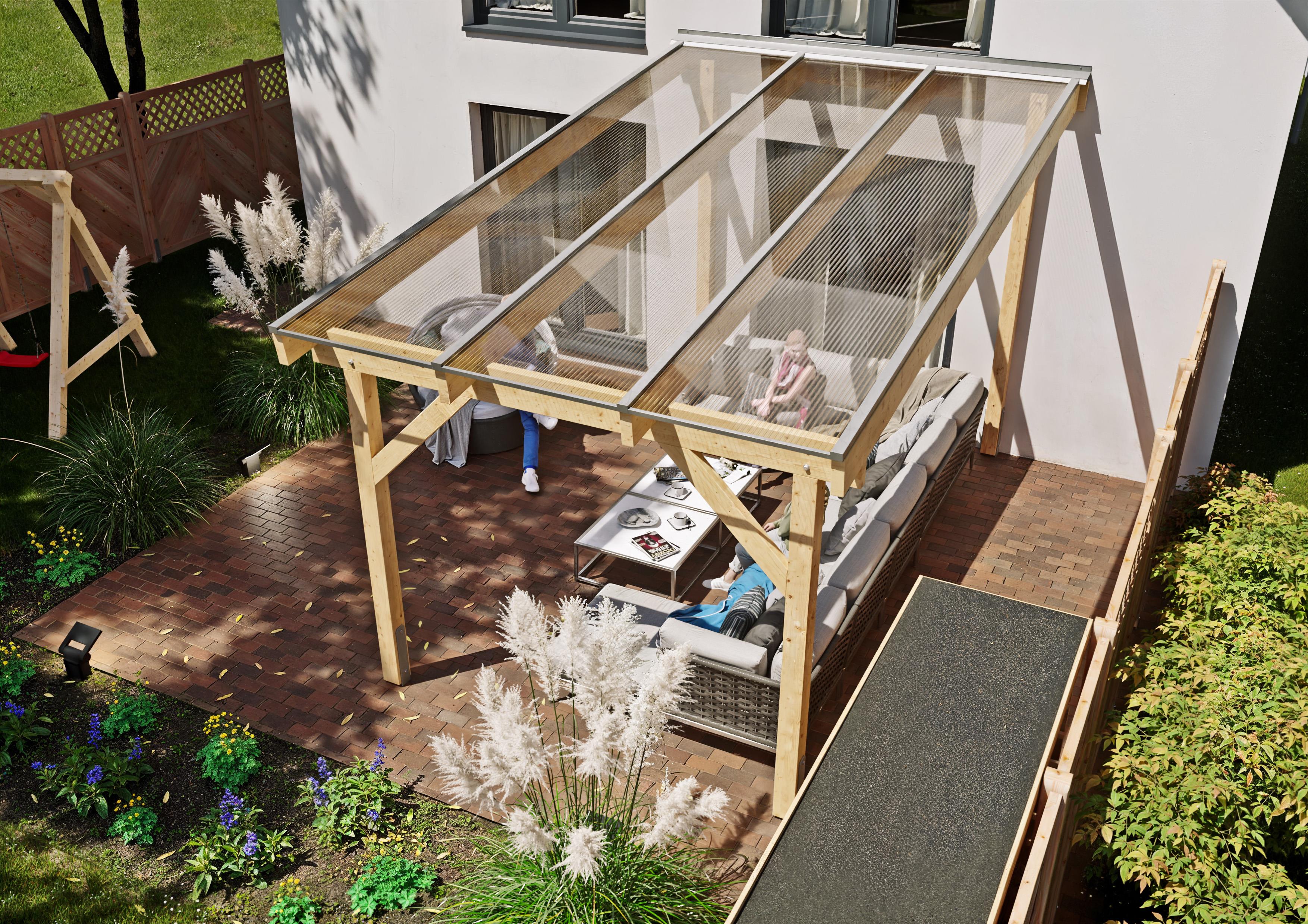 Terrassendach Albany VI 3,08x5,00 m - inklusiv widerstandsfähigem Polycarbonat klar X-Struktur
