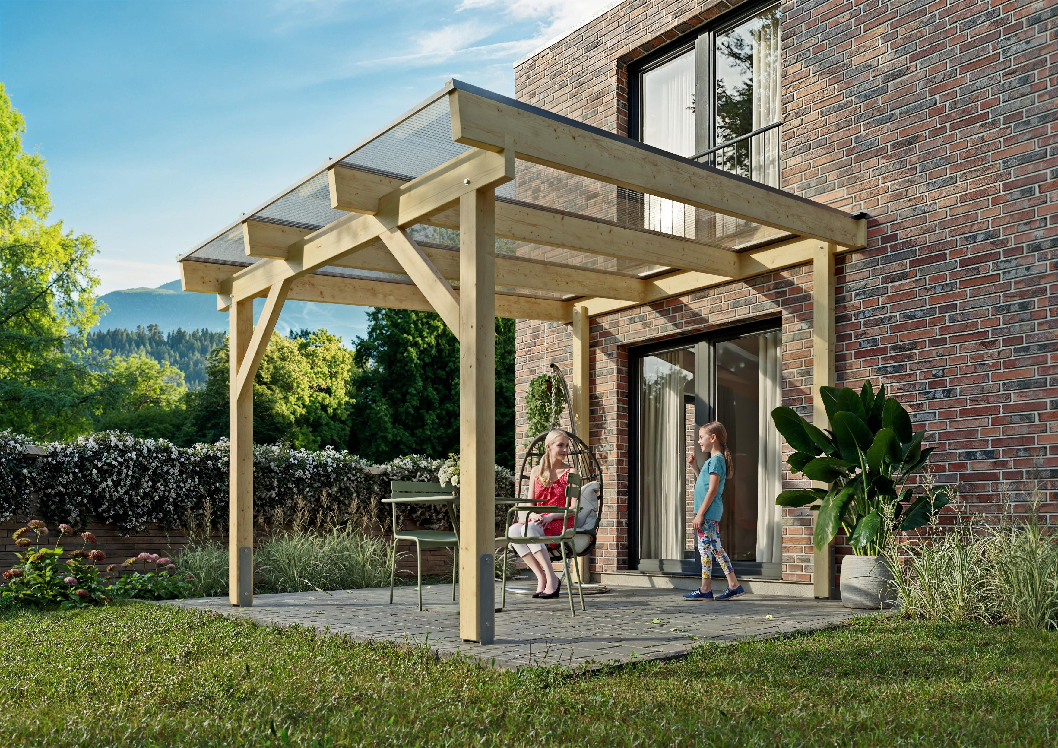 Terrassendach Albany IV 3,08x4,00 m - inklusiv widerstandsfähigem Polycarbonat opal-weiß