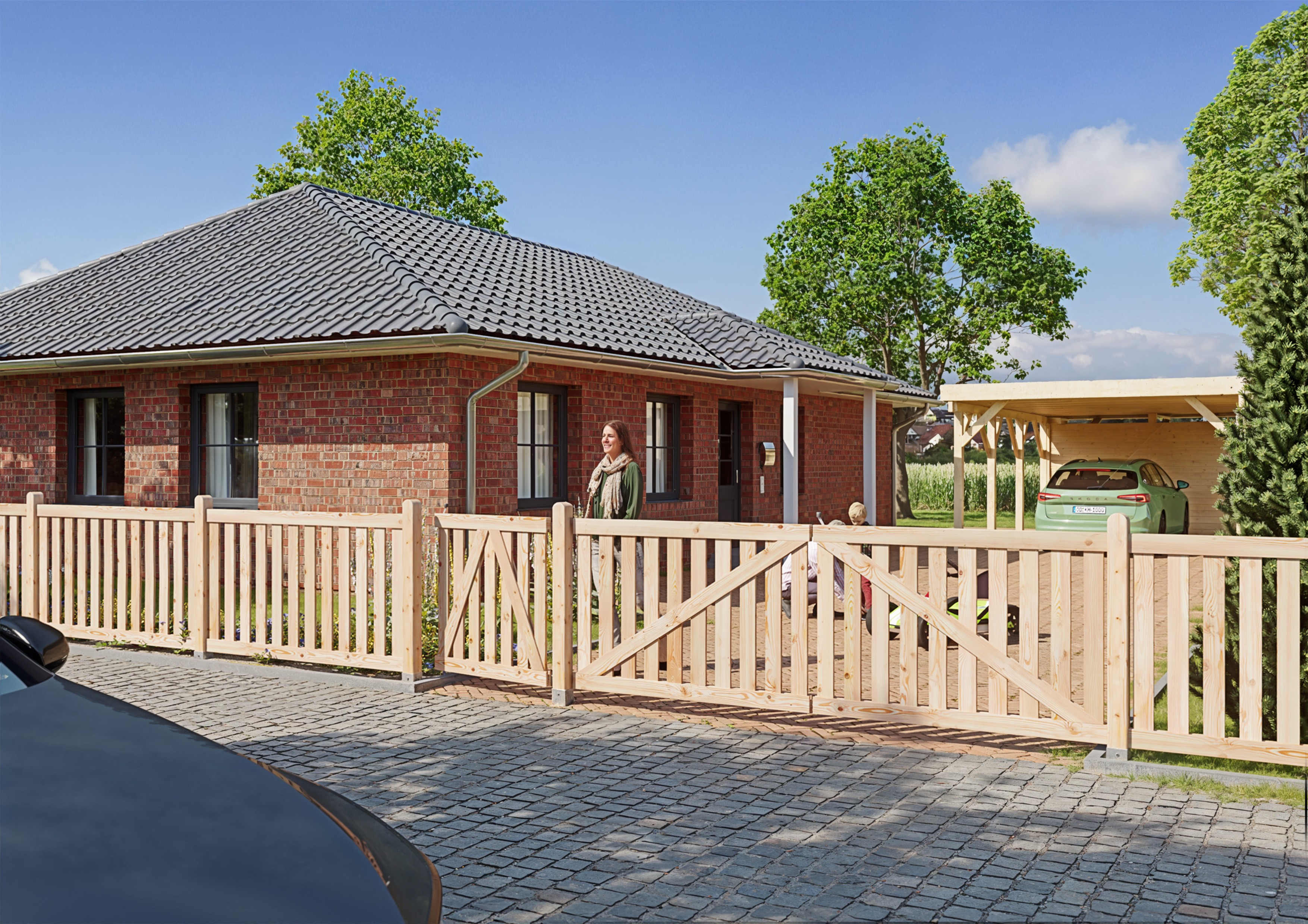 Vorgartenzaun Typ 1 Doppeltor 300x100 cm Douglasie unbehandelt