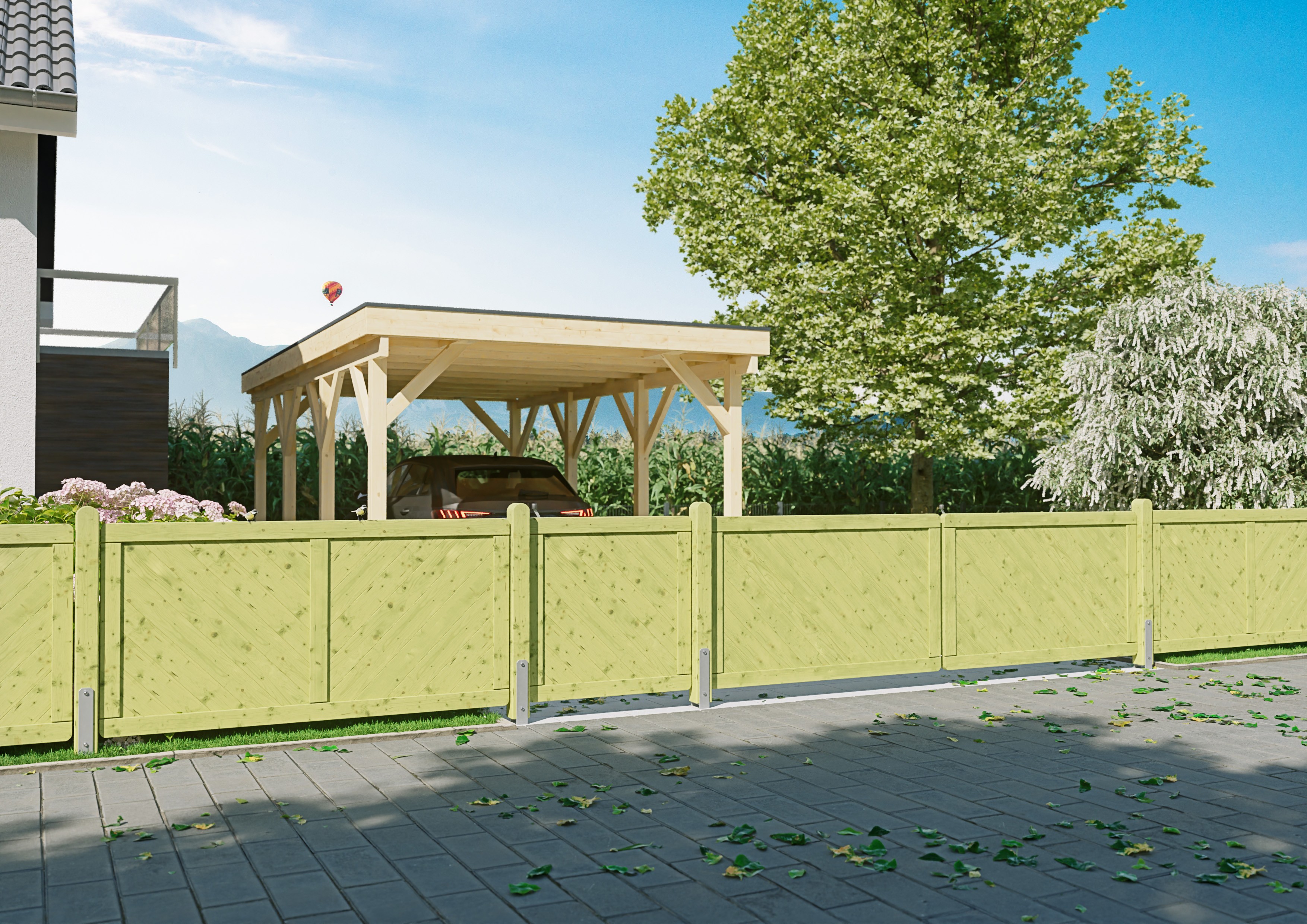 Massivzaun Doppeltor geschlossen 300x90 cm Fichte KDI grün