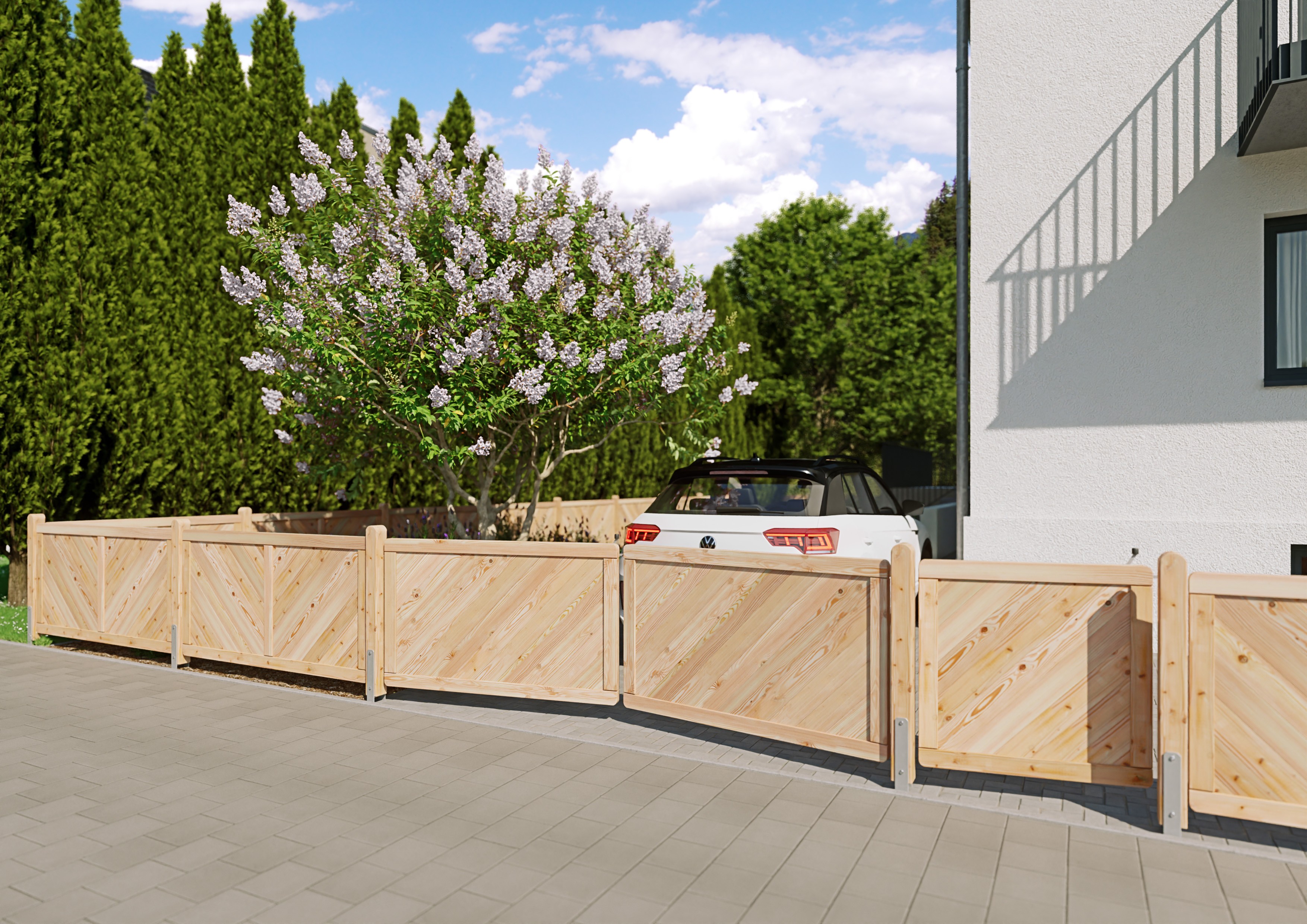 Massivzaun Doppeltor geschlossen 300x90 cm Douglasie unbehandelt