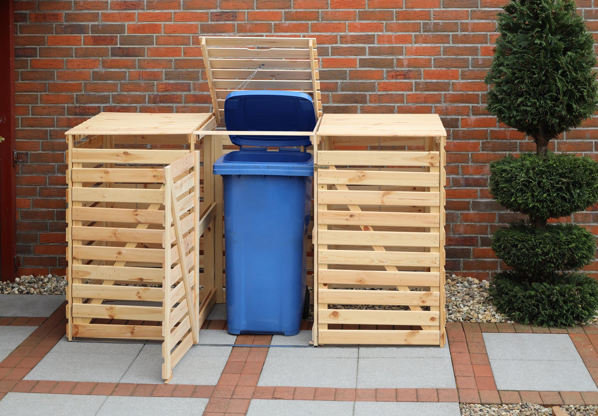 Mülltonnenbox Typ 2 - 3 Tonnen 92x219x122 cm Kiefer unbehandelt