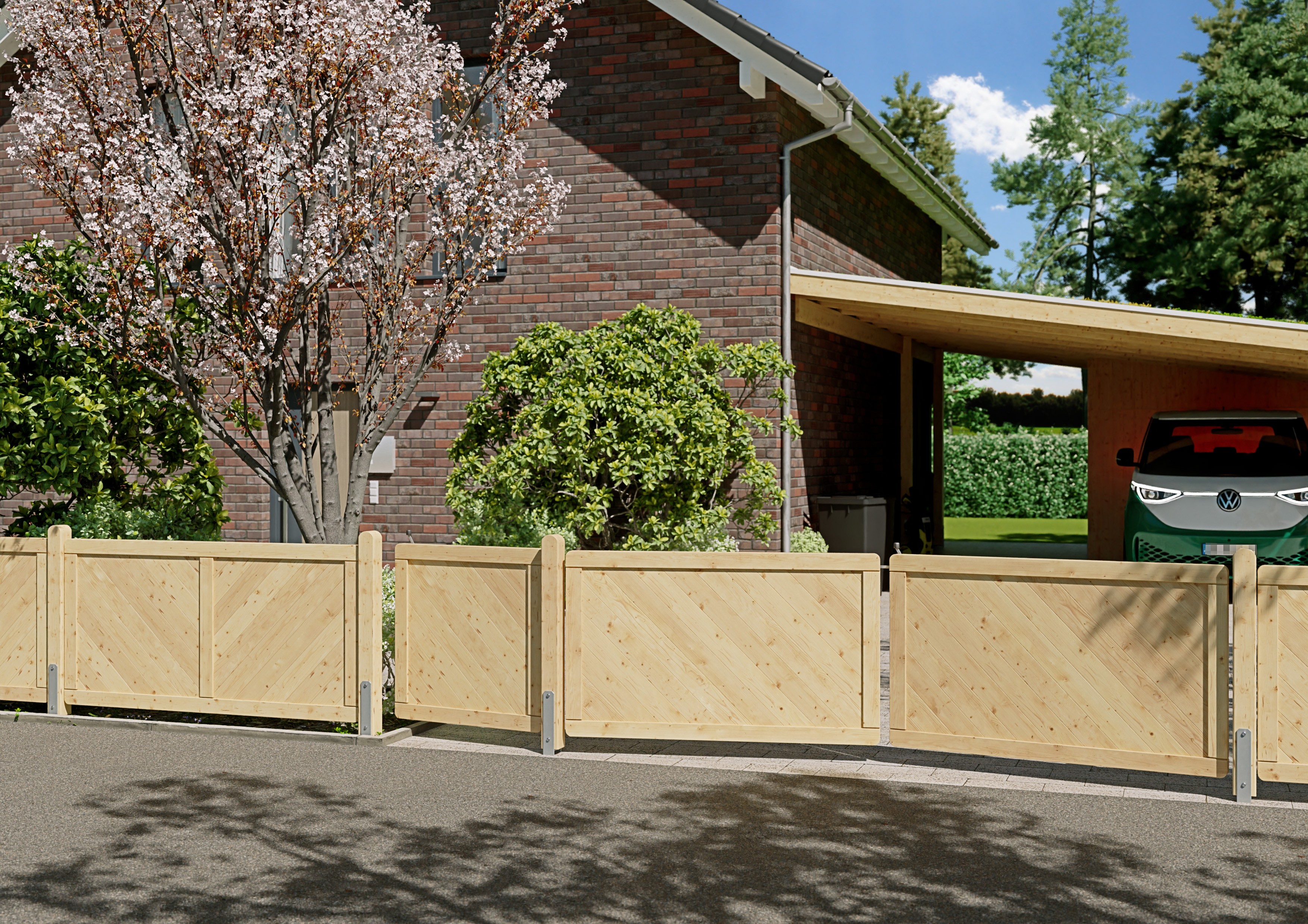 Massivzaun Doppeltor geschlossen 300x90 cm Fichte unbehandelt