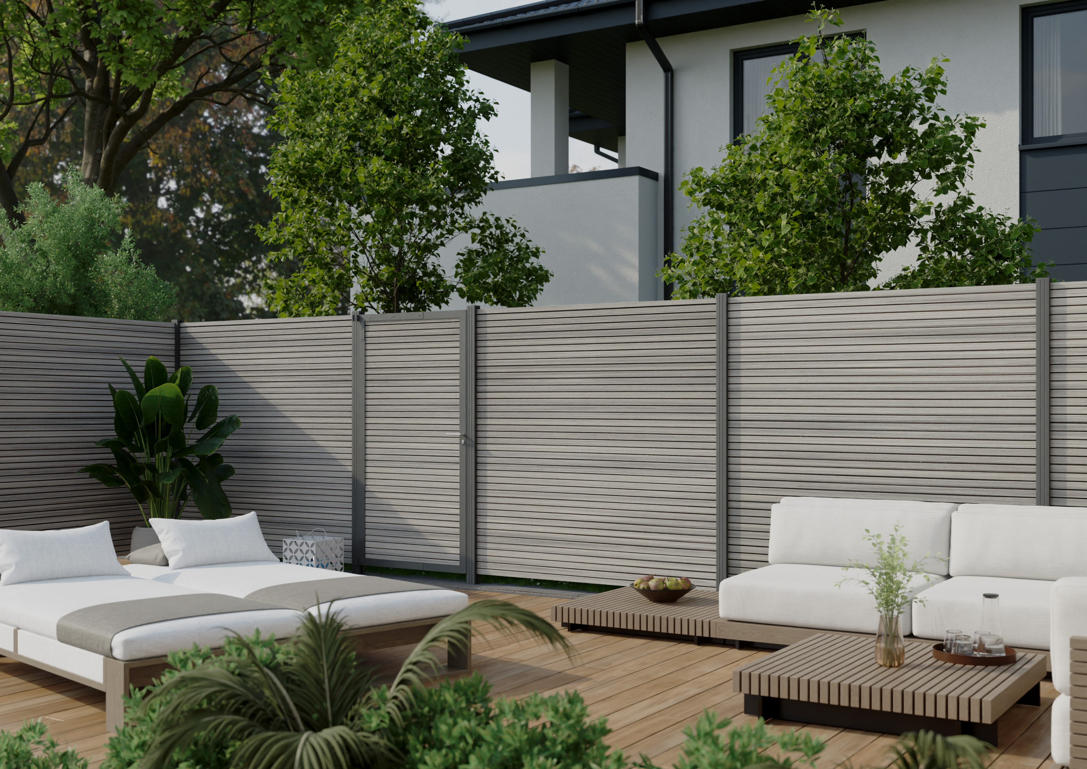 Steckzaun Füllung Santa Ana II grau Horizontal - inklusive Abdeckprofil