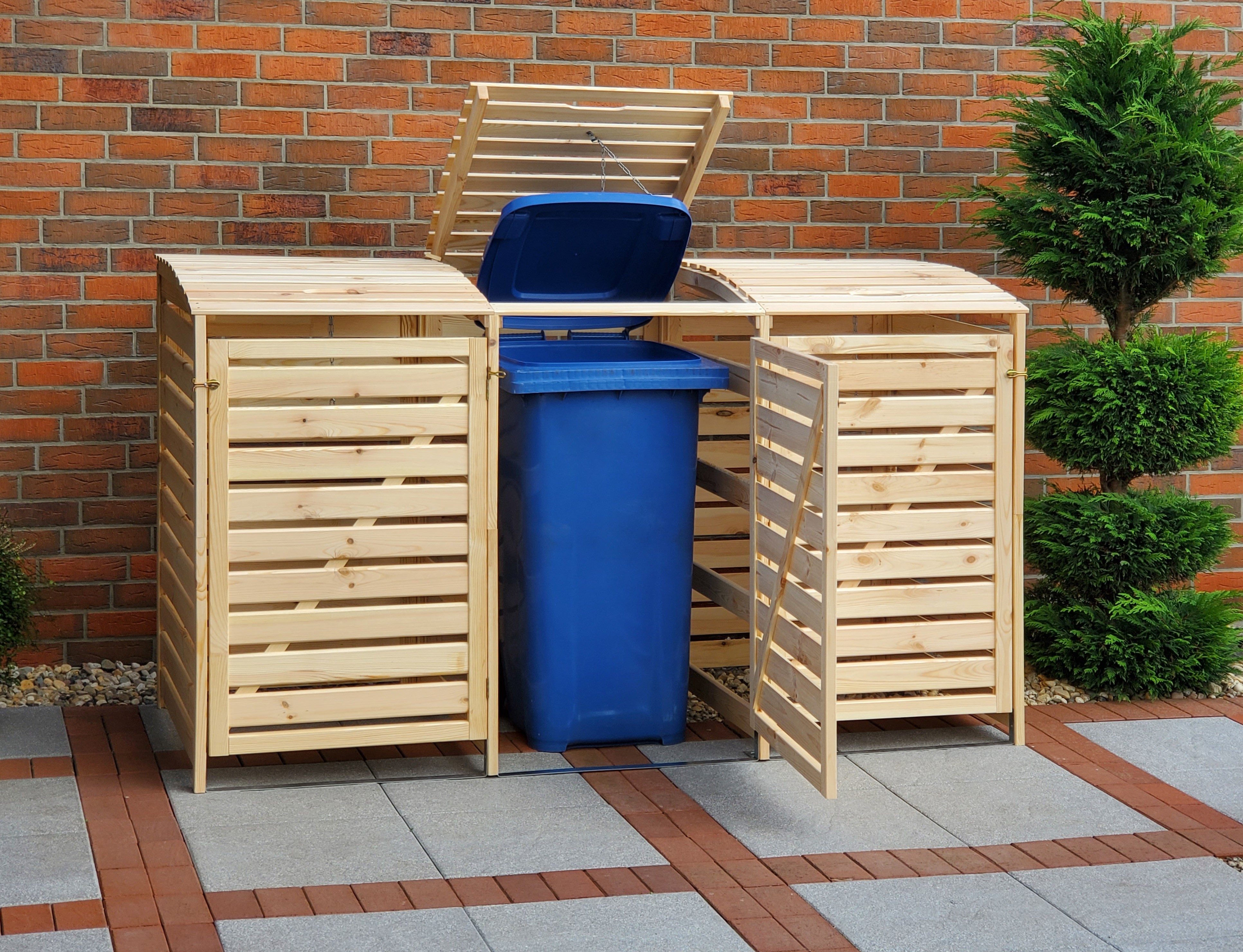 Mülltonnenbox 3 Tonnen 92x219x122 cm Lärche unbehandelt