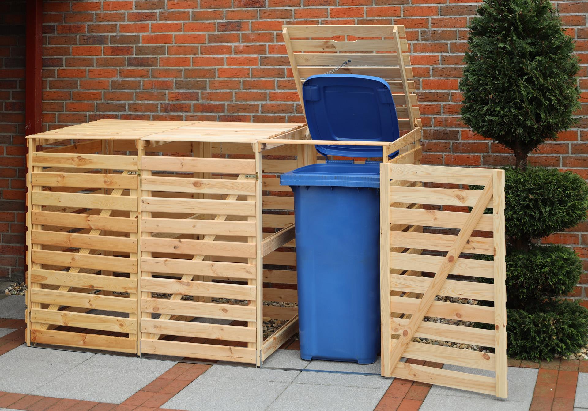 Mülltonnenbox Typ 2 - 3 Tonnen 92x219x122 cm Lärche unbehandelt