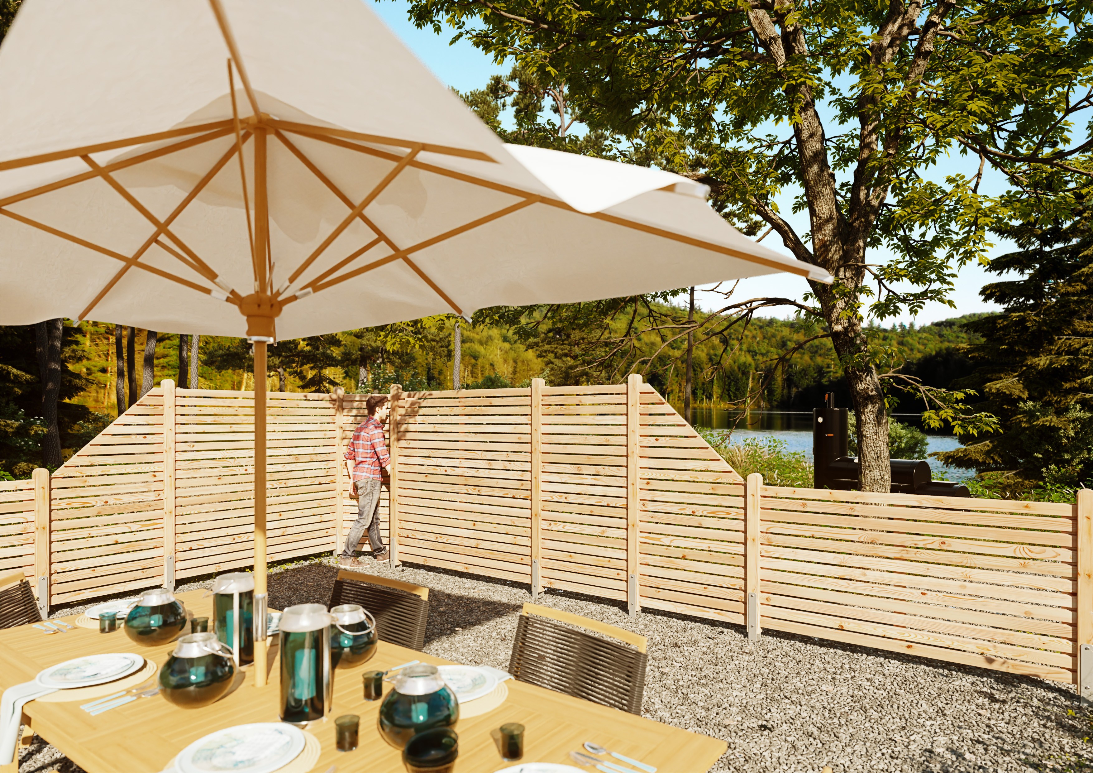 Rhombuszaun 90x180/100 cm Abschluss Rechts Douglasie unbehandelt