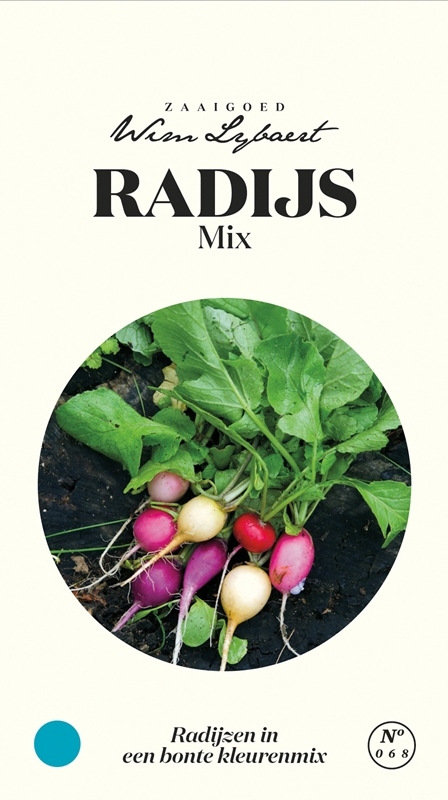 Wim Lybaert radijs zaden mix: Kleurrijke radijzen in verschillende kleuren voor een feestelijk bord.