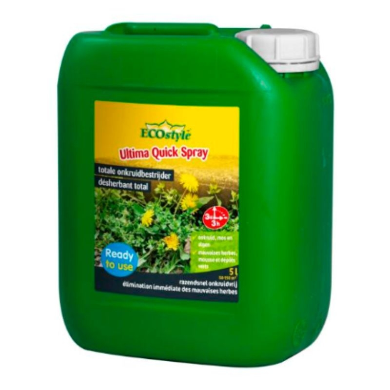 Biologische onkruidverdelger Ecostyle Ultima Quick (5 liter) voor effectieve bestrijding van onkruid en mos.