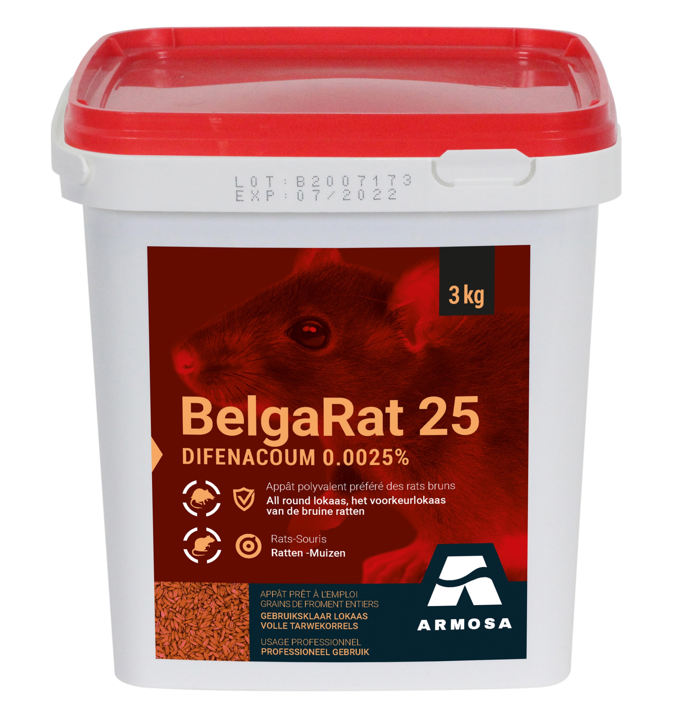 BelgaRat  Professioneel rattengif graanlokaas rood 3kg