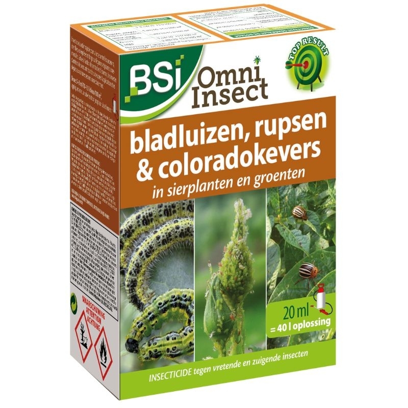 Effectieve bestrijding van bladluizen, rupsen, coloradokevers en andere insecten met BSI Omni Insect (20ml).