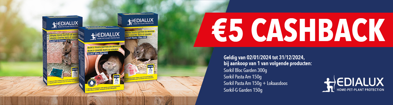 Edialux cashback actie: Ontvang €5 cashback bij aankoop van geselecteerde Edialux producten voor knaagdierbestrijding