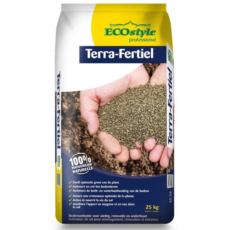 Ecologische bodemverbeteraar Terra Fertiel in korrelvorm, ideaal voor tuin en moestuin.