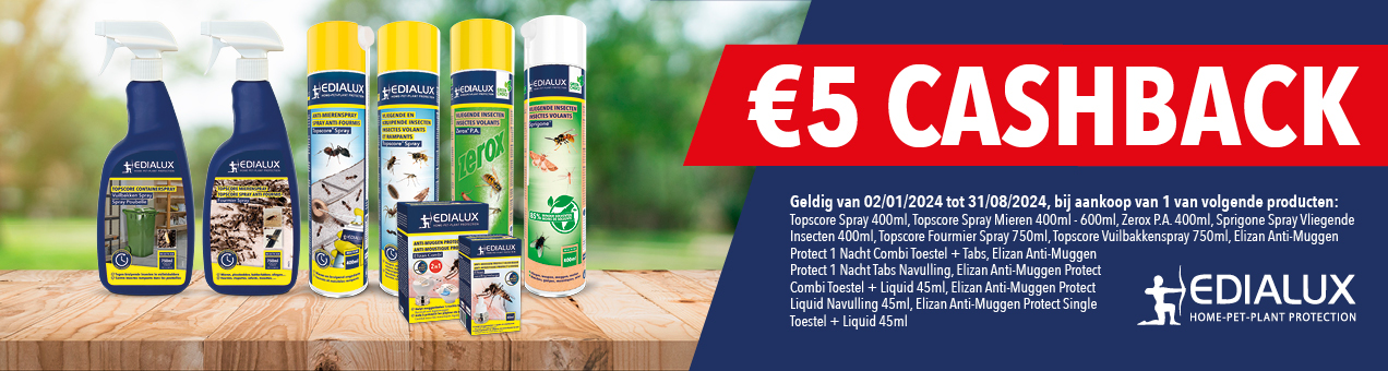 Edialux cashback actie: Ontvang €5 cashback bij aankoop van geselecteerde Edialux producten voor plantenbescherming