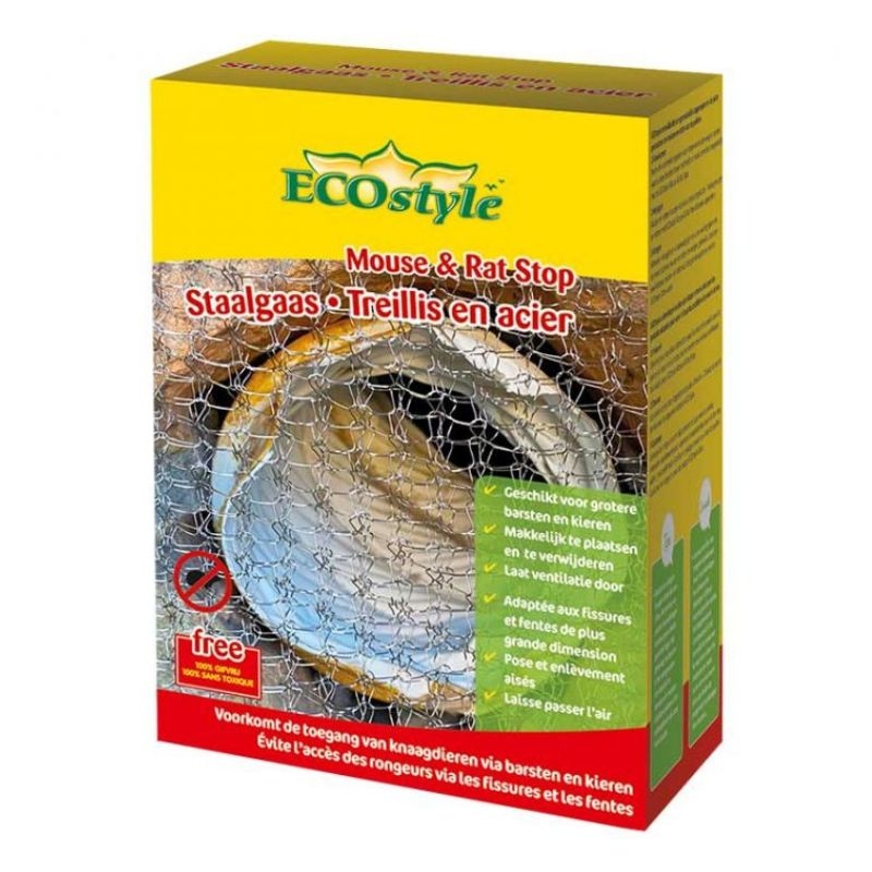 Ecostyle Mouse & Rat Stop Staalgaas (60x15cm): Roestvrij en flexibel staalgaas voor het afdichten van kieren en openingen tegen muizen en ratten.