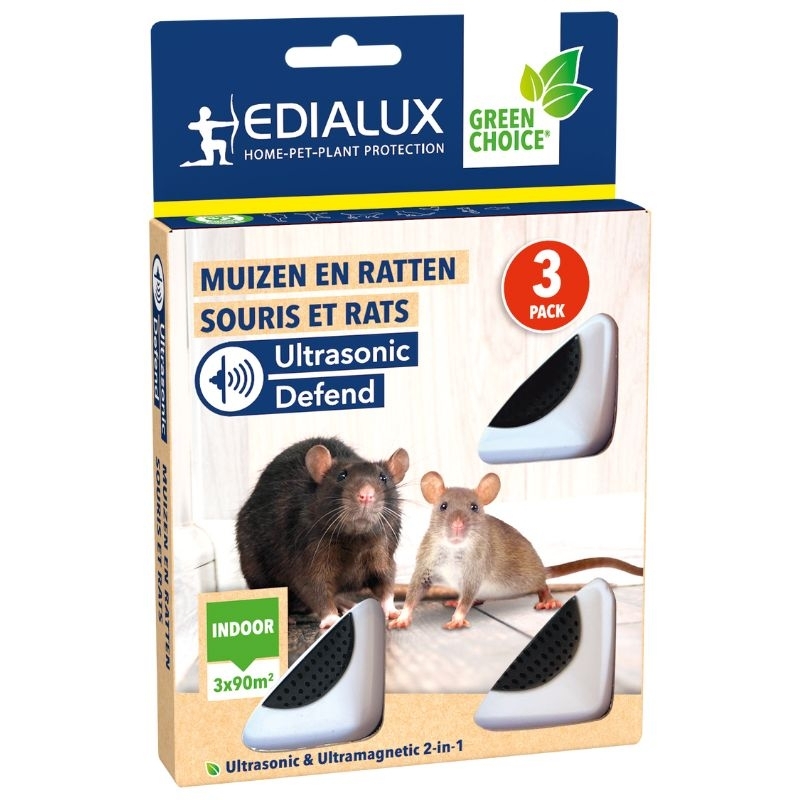 Edialux Ultrasonic Defend Medium: Een veilige en effectieve manier om muizen en ratten binnenshuis te bestrijden zonder chemicaliën of gif.