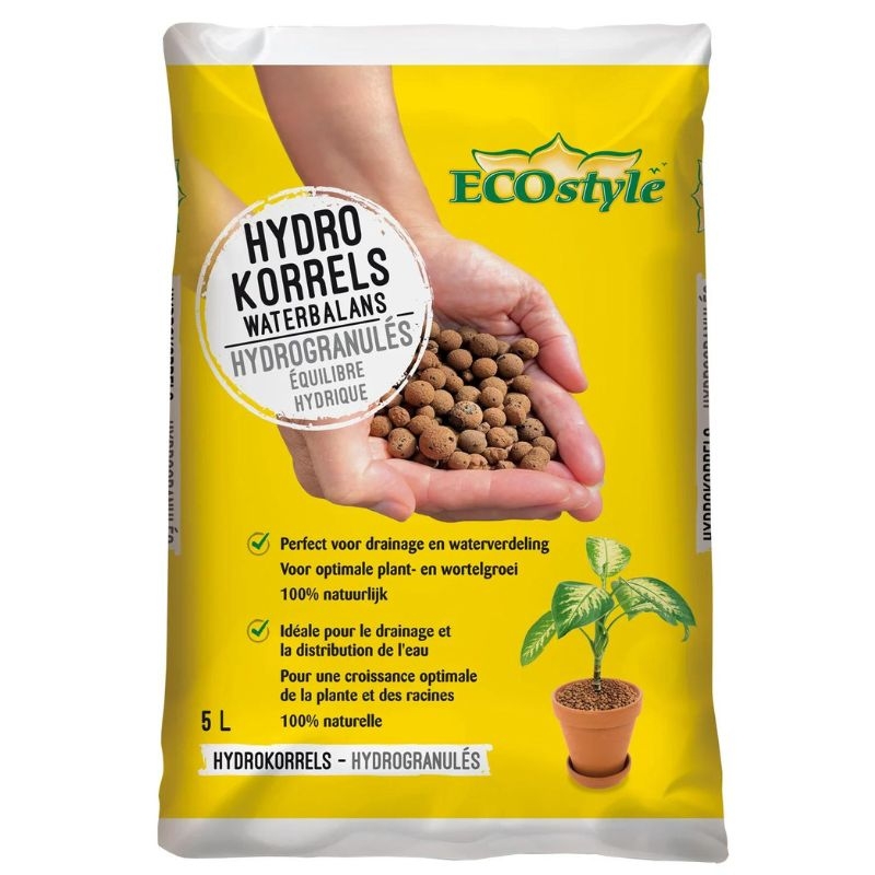 Geef je planten een boost met Ecostyle Hydrokorrels (5L). Deze korrels zorgen voor een betere drainage, luchtige grond en optimale wortelgroei.