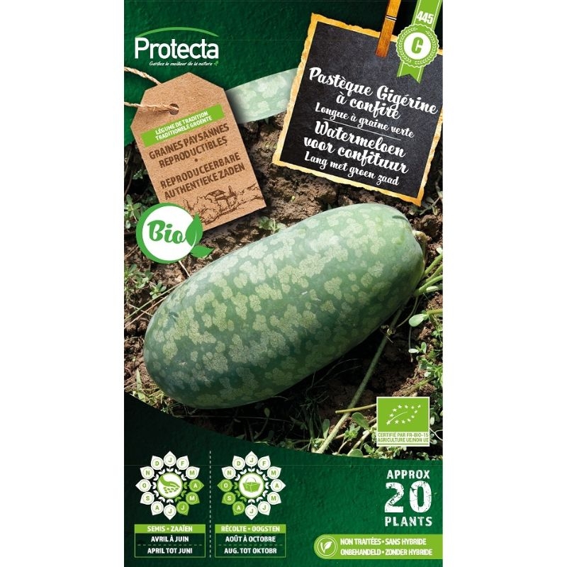 Protecta bio zaadvaste watermeloen zaden 'Gigerine' voor het maken van confituur. De zaden zijn GMO-vrij en reproduceerbaar, perfect voor de biologische tuinier.