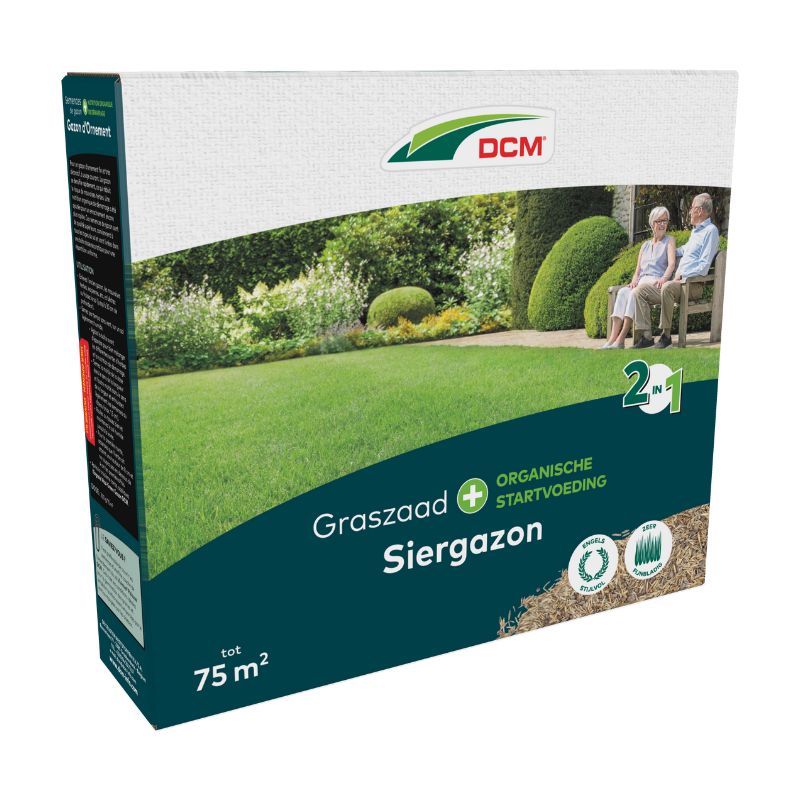 Doos DCM Graszaad Plus Siergazon met organische startvoeding, geschikt voor 75m².