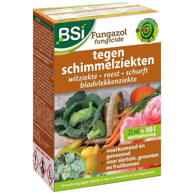 Fungazol fungicide voor de behandeling van schimmelziekten op sierplanten, groenten en fruitbomen.