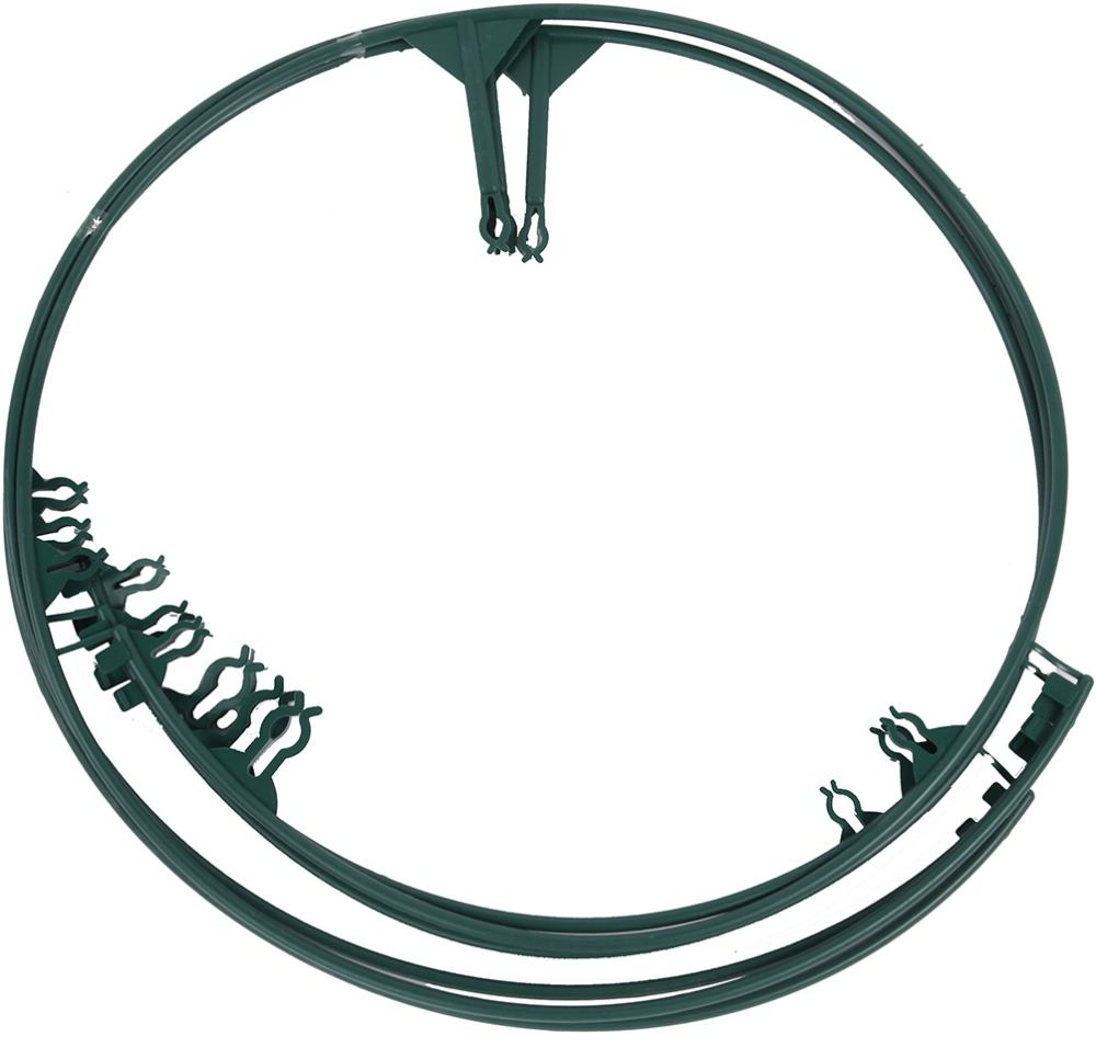 Drie groene, verstelbare plantenringen van kunststof, geschikt voor het ondersteunen van struiken en bloemen.