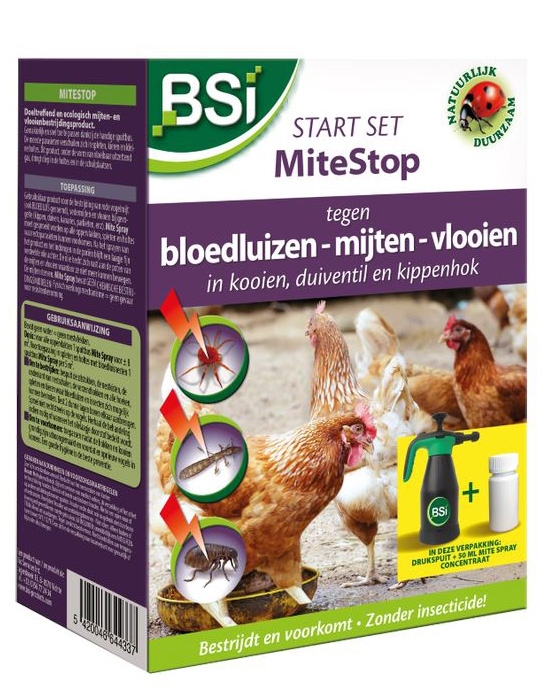 Bloedluizen kippen bestrijden en voorkomen met MiteStop + drukspuit