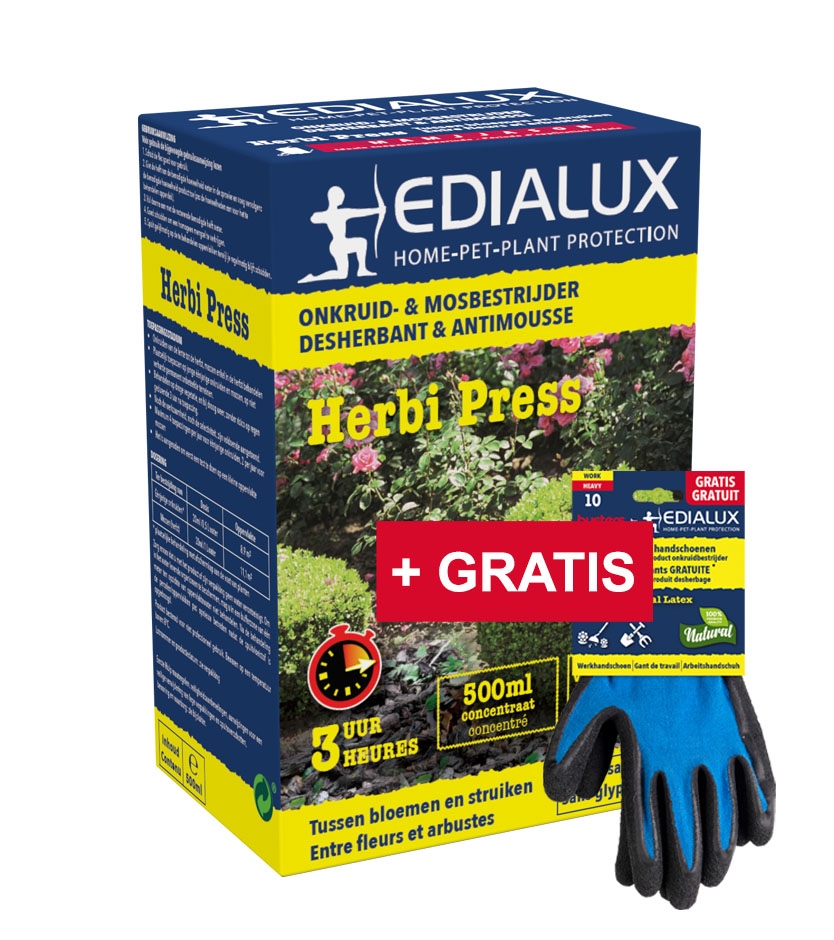 Edialux Herbi Press onkruid bestrijden tussen bloemen en struiken 222m²