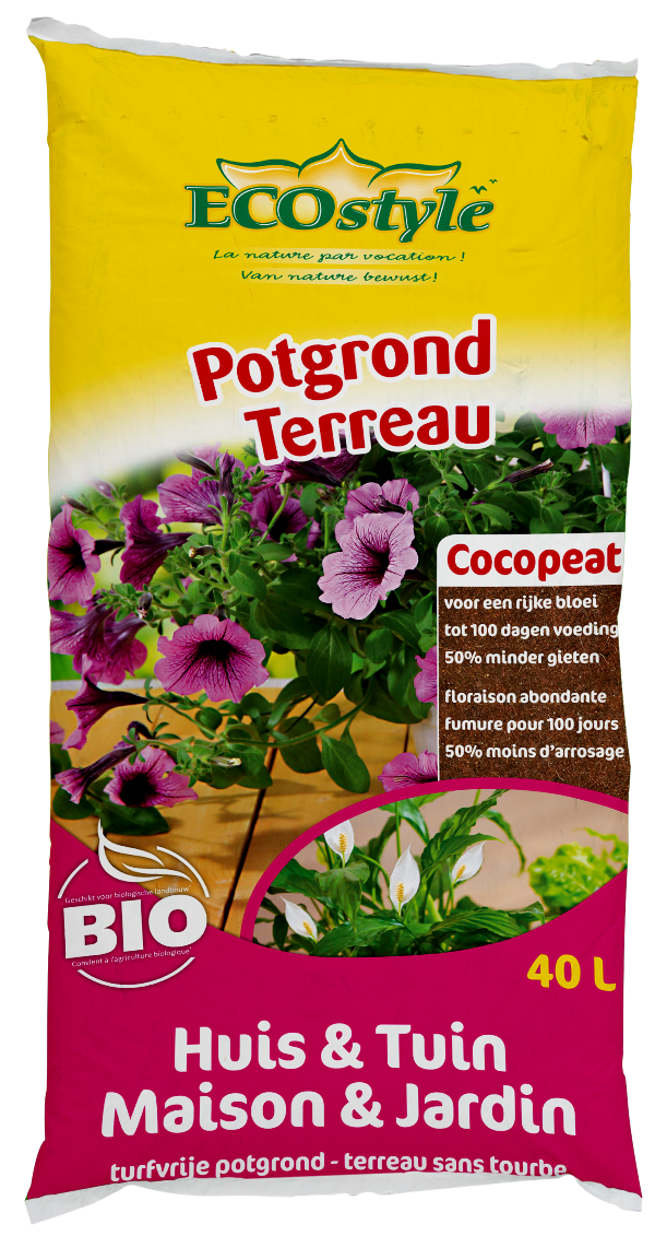 Ecostyle Cocopeat potgrond huis en tuin 40L turfvrij