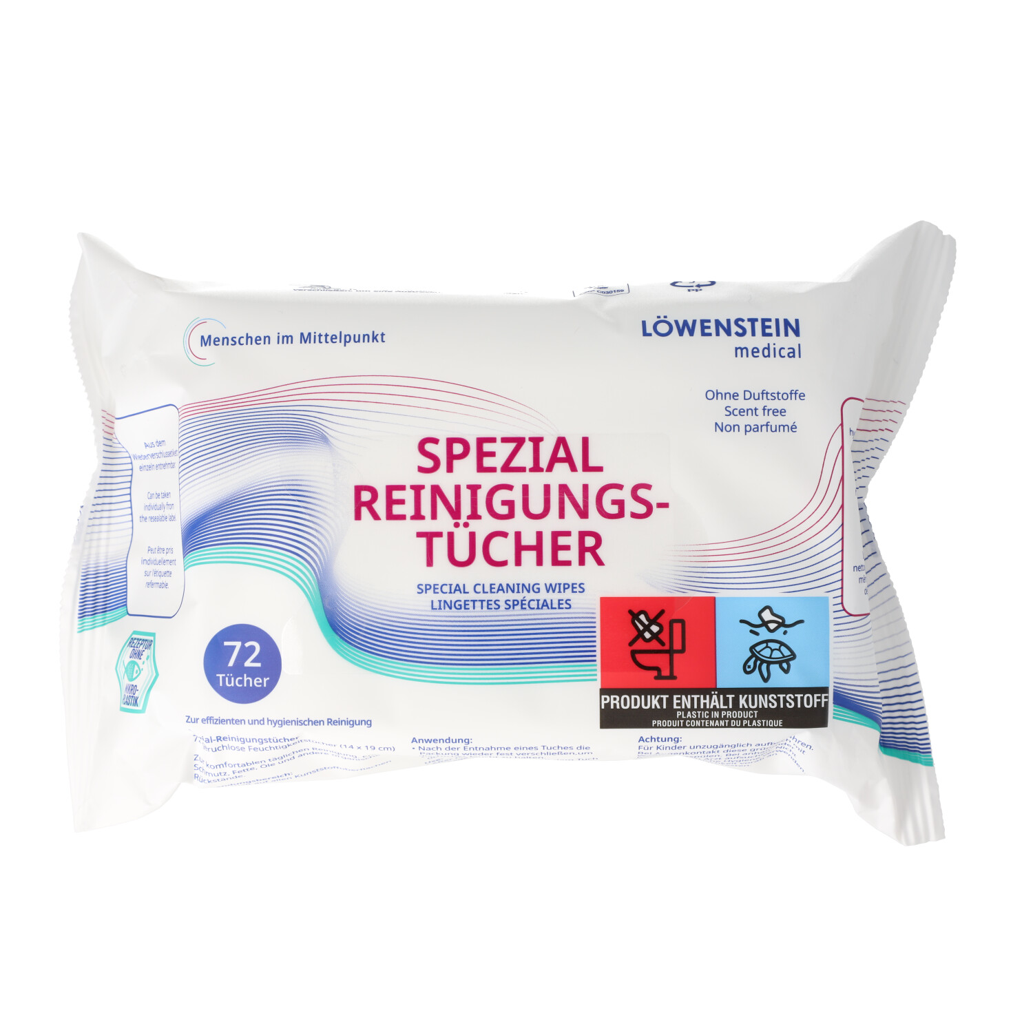 Spezial-Reinigungstücher neutral, Beutel mit Pop-up Verschluss a´ 72 Tücher