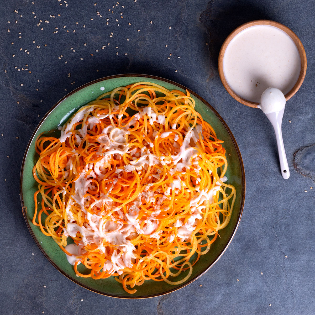 Carrot and persimmon salad with tahini yoghurt