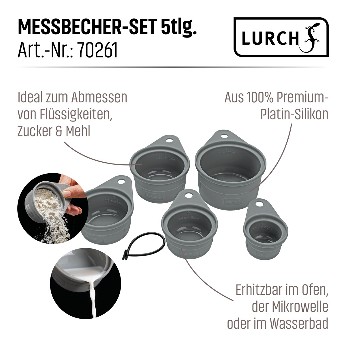 LURCH Messbecher Set Silikon 5teilig flint grey mit Silikon