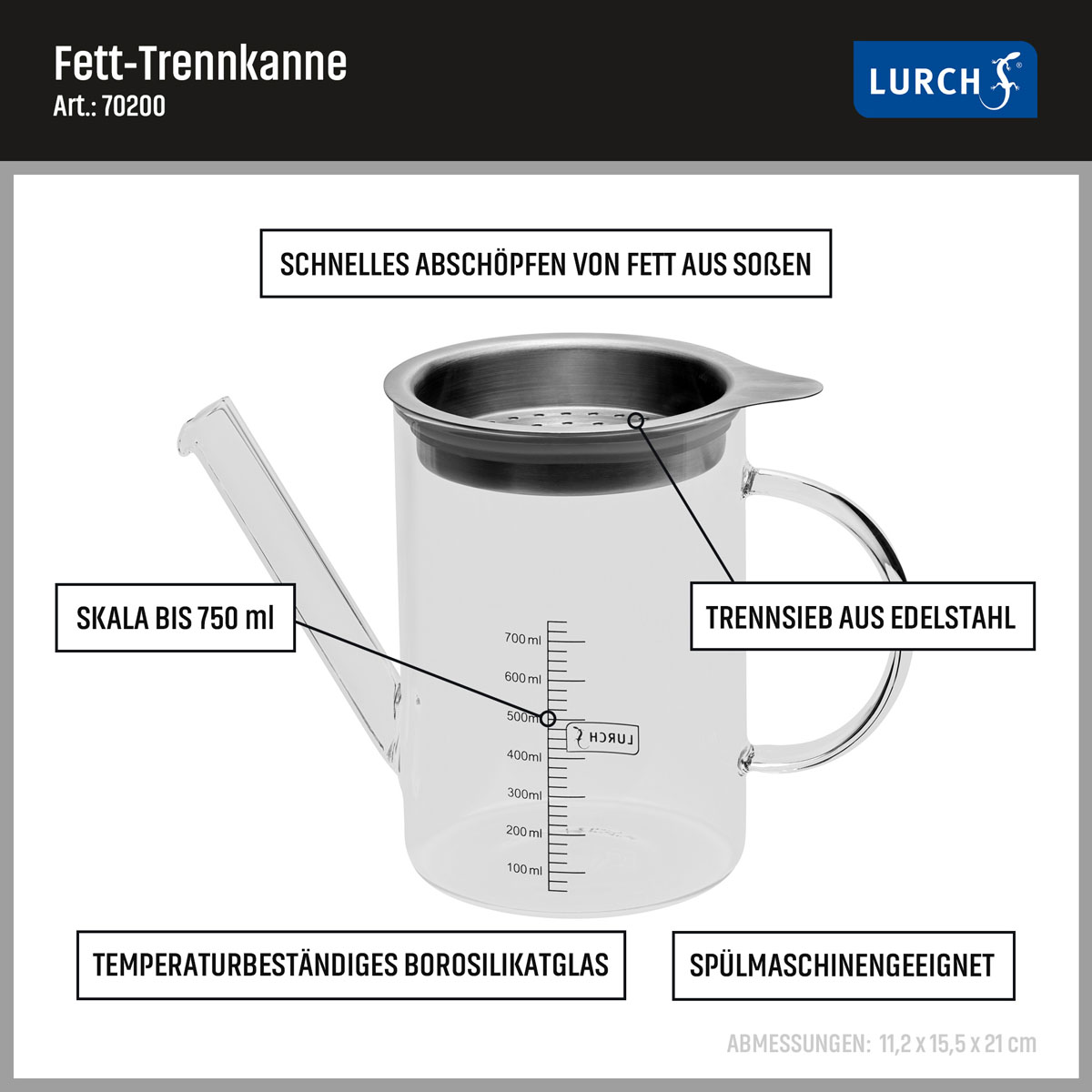 LURCH Fett-Trennkanne Borosilikatglas 0,75l