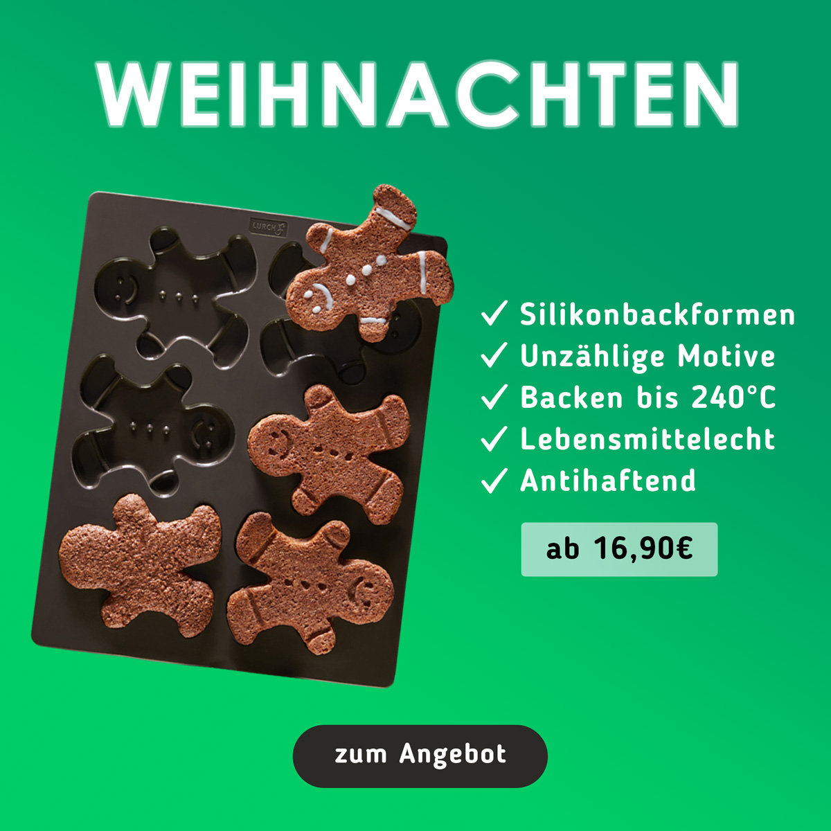 LURCH Weihnachten Werbegrafik mit Silikonbackform und Vorteilen
