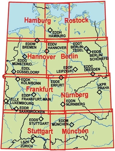 ICAO Karte Deutschland Segelflug, vier Blatt (Mü/Stut/Nürn/Frank) 2023