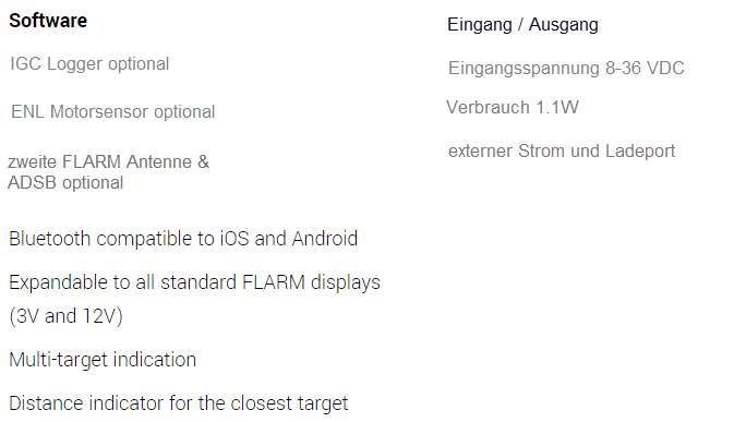 FlarmBat, RFB (2ter Antennenkanal), IGC Logger, 2 Antennen, optional mit/ohne ENL (Motorsensor), mit/ohne ADSB