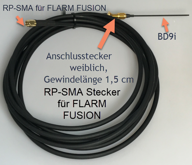 Flarmantenne BD9i mit Aeroflex Kabel für FLARM FUSION mit RP-SMA Stecker 