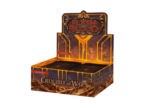 Eine Display Des Sammelkarten Spiels Flesh and Blood aus der Edition Crucible of War
