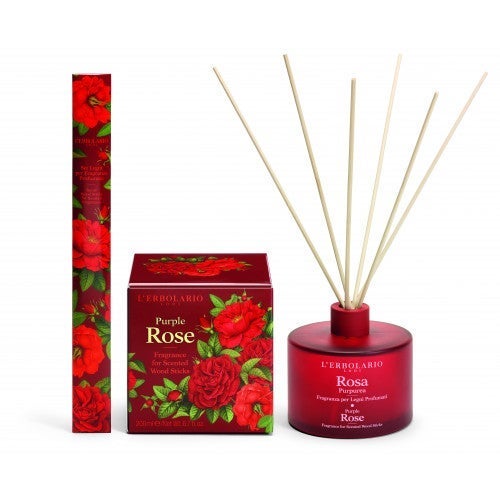 lerbolario-rosa-purpurea-purpur-rose-raumduft-mit-holzstaebchen-200ml ROSA PURPUREA Raumduft mit Holzstäbchen