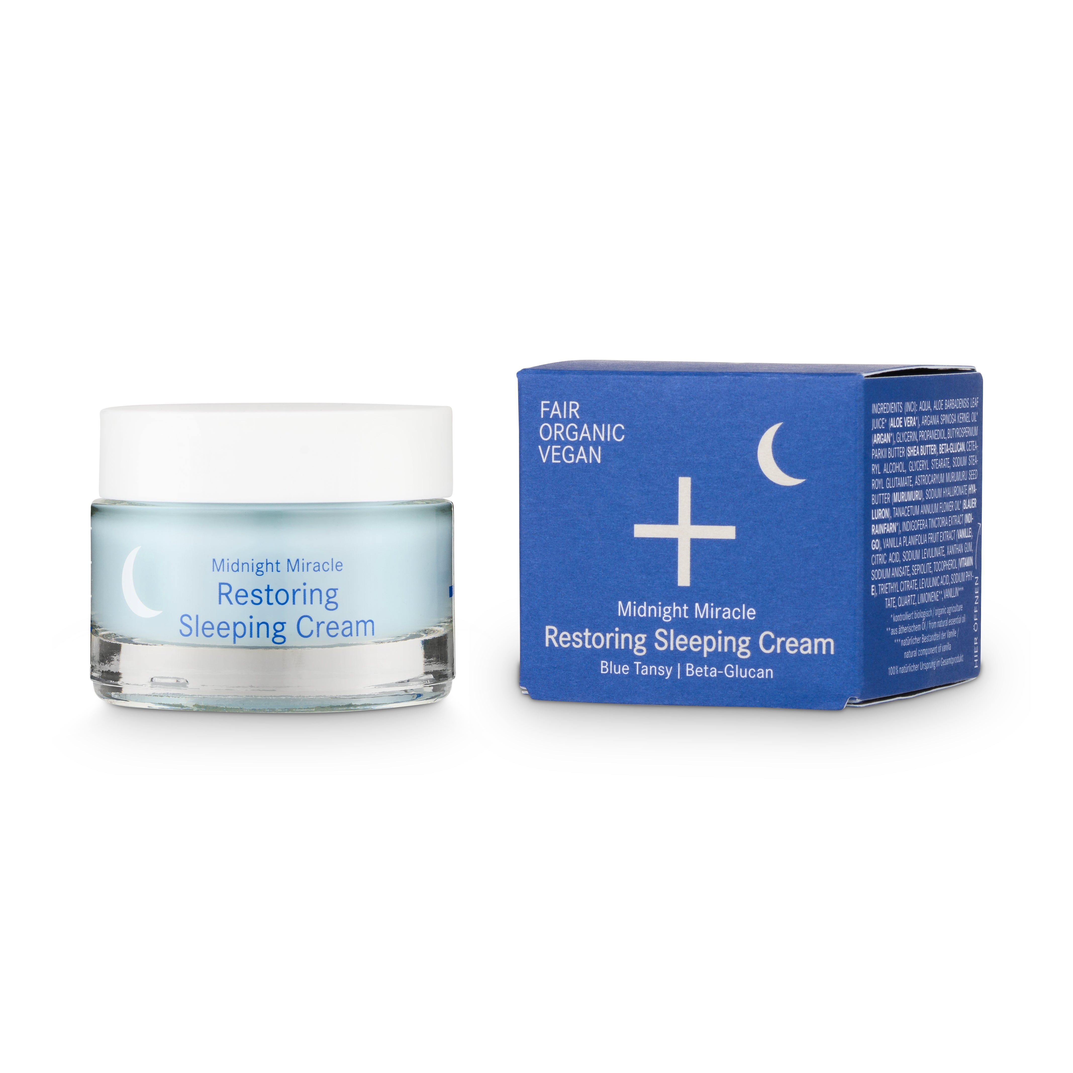 Midnight Miracle Restoring Sleeping Cream Schlafcreme, Wiederherstellend, Midnight Miracle, Blaues Glas, Kosmetikcreme, Schlafcreme, Restorierend, Midnight Miracle, Blauer Behälter, Tiegelcreme