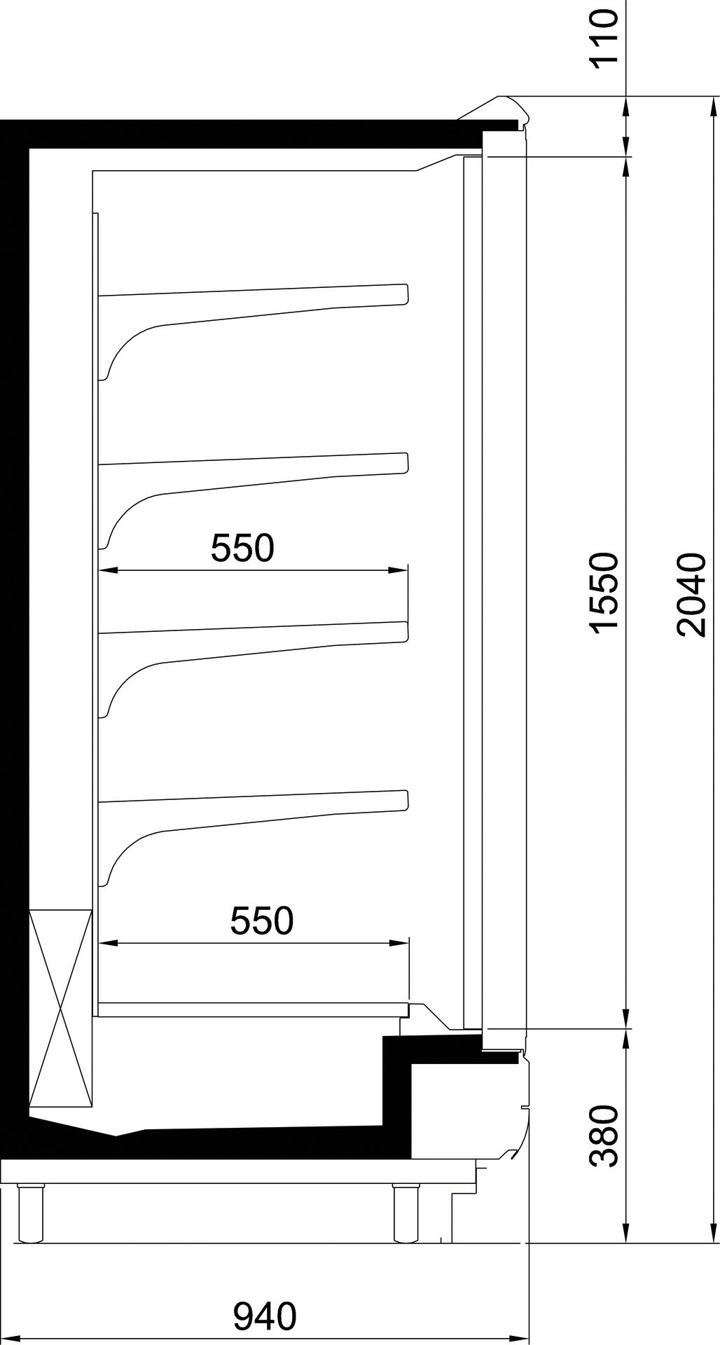 Tiefkühl-Wandkühlregal mit 2 Drehtüren  / 1662 mm breit / zentralgekühlt
