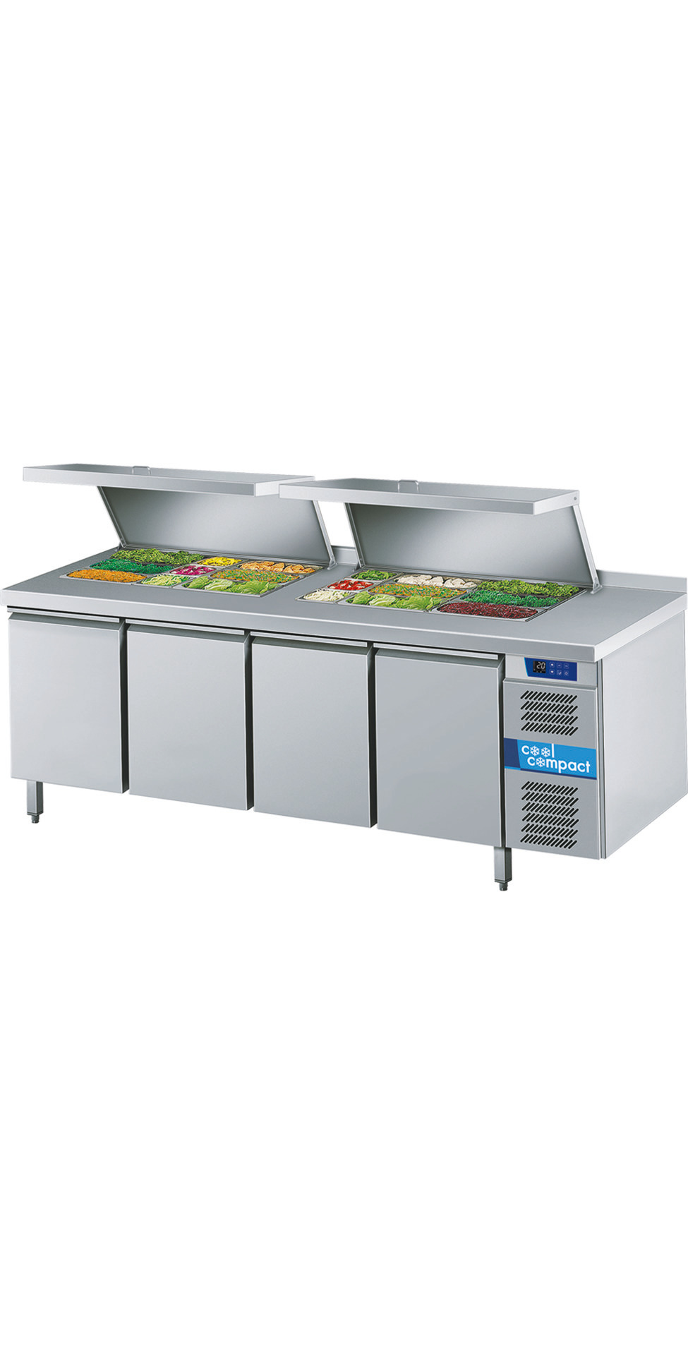 Saladette 4 Türen je 8 x GN 1/1 / mit  Aufkantung hinten / zentralgekühlt